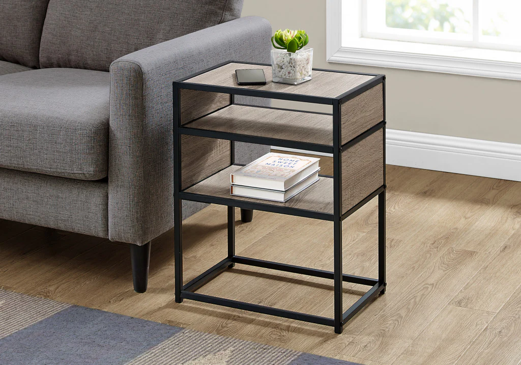 22" Black And Dark Taupe End Table With Two Shelves By Homeroots - Image 6