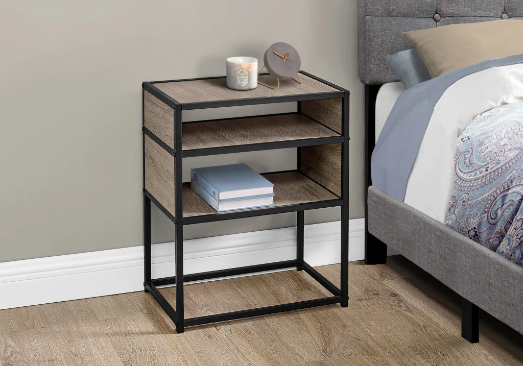 22" Black And Dark Taupe End Table With Two Shelves By Homeroots - Image 7