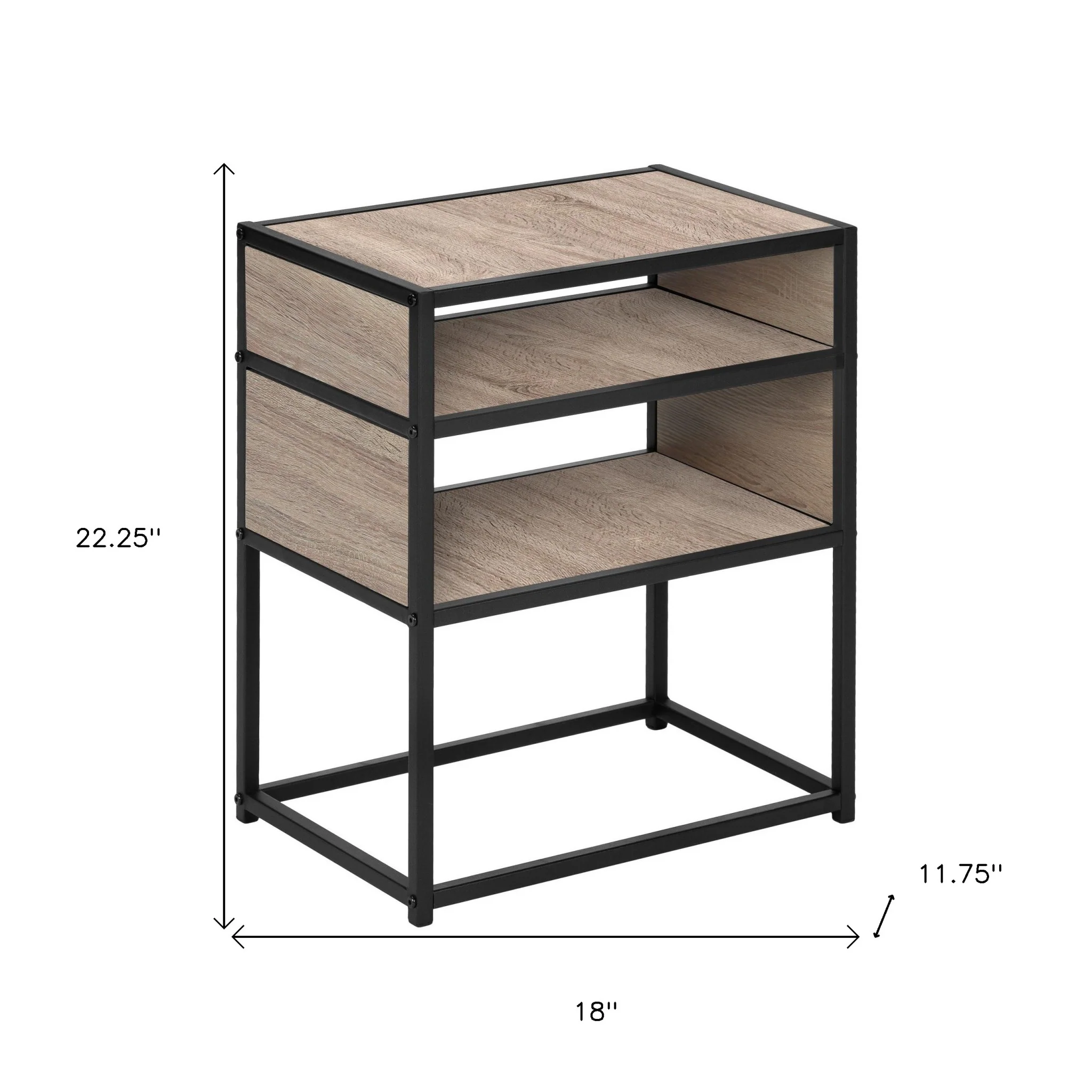 22" Black And Dark Taupe End Table With Two Shelves By Homeroots - Image 8