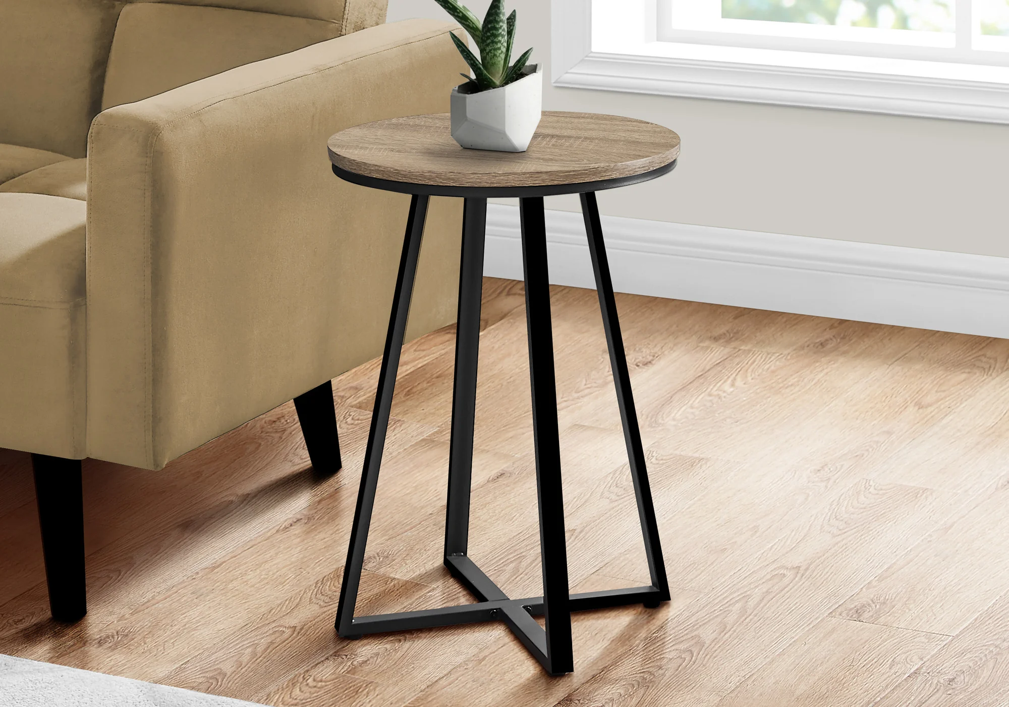 22" Black And Dark Taupe Round End Table By Homeroots - Image 2