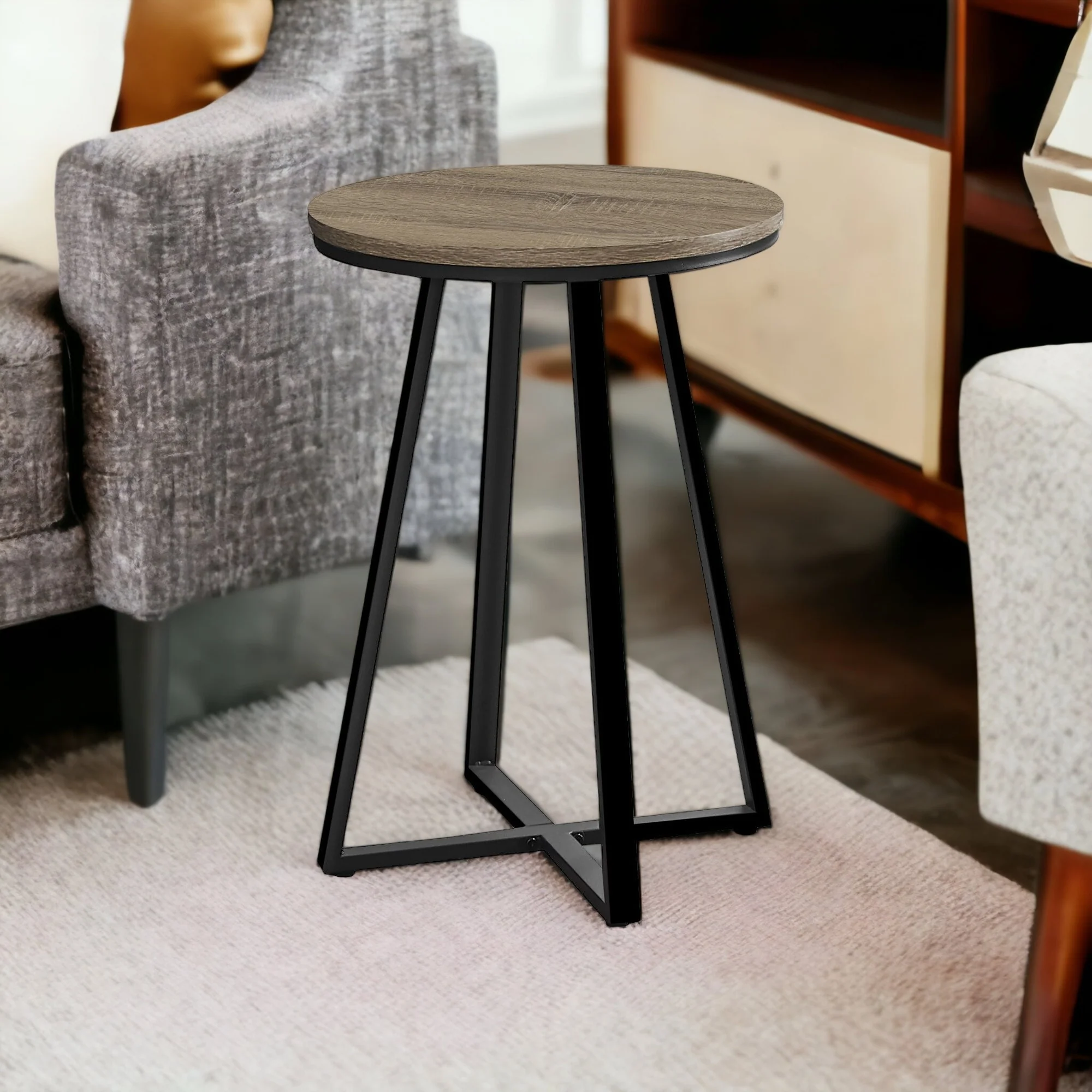 22" Black And Dark Taupe Round End Table By Homeroots - Image 6