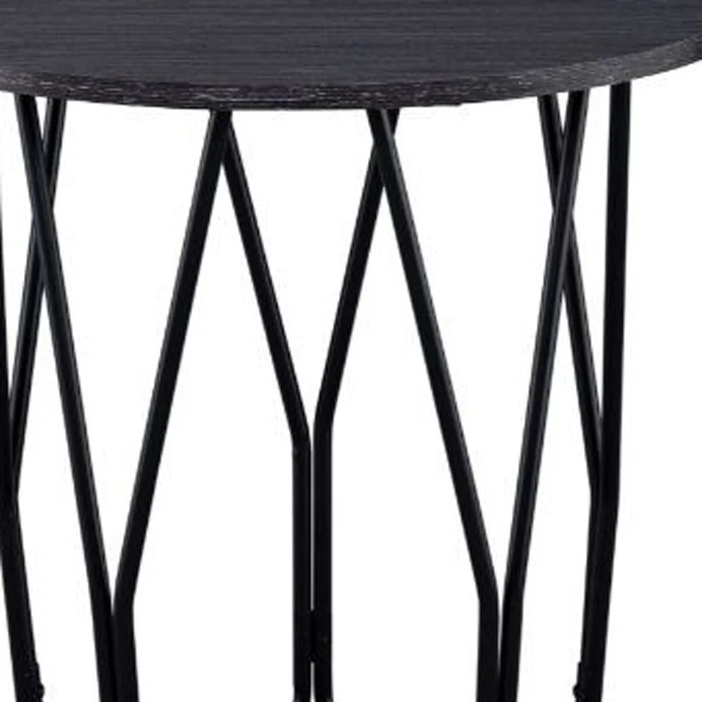 22" Black And Espresso Manufactured Wood And Metal Round End Table By Homeroots - Image 3