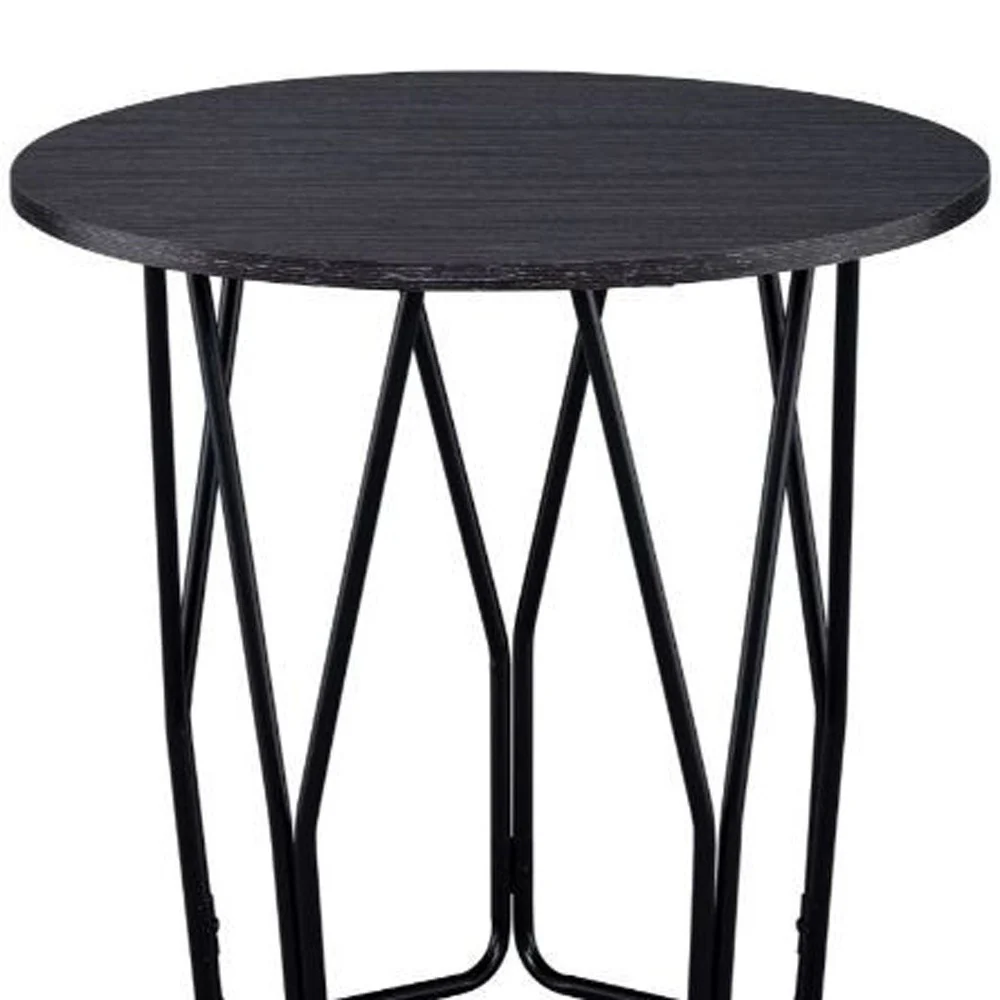 22" Black And Espresso Manufactured Wood And Metal Round End Table By Homeroots - Image 4