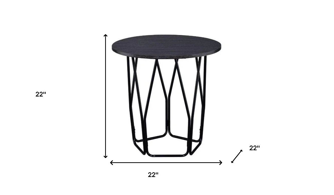 22" Black And Espresso Manufactured Wood And Metal Round End Table By Homeroots - Image 5