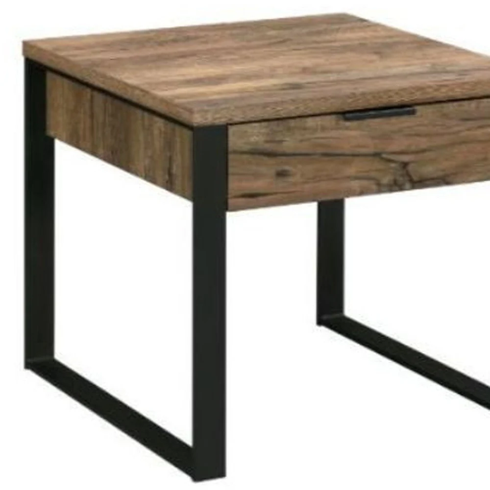 22" Black And Weathered Oak Square End Table With Drawer By Homeroots - Image 5