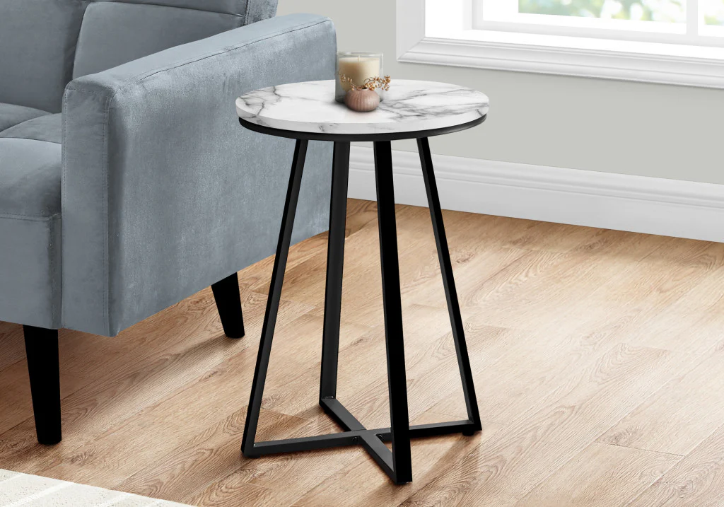 22" Black And White Faux Marble Round End Table By Homeroots - Image 6
