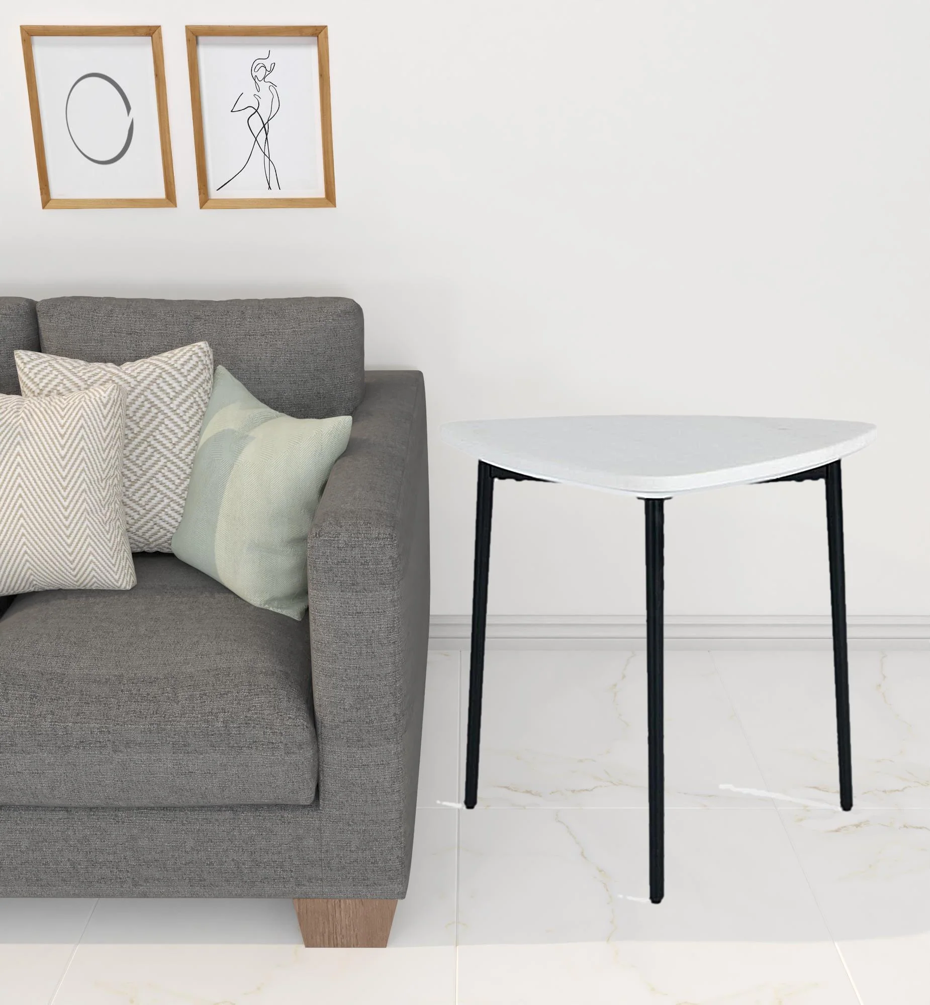 22" Black And White Marble Triangle End Table By Homeroots - Image 3