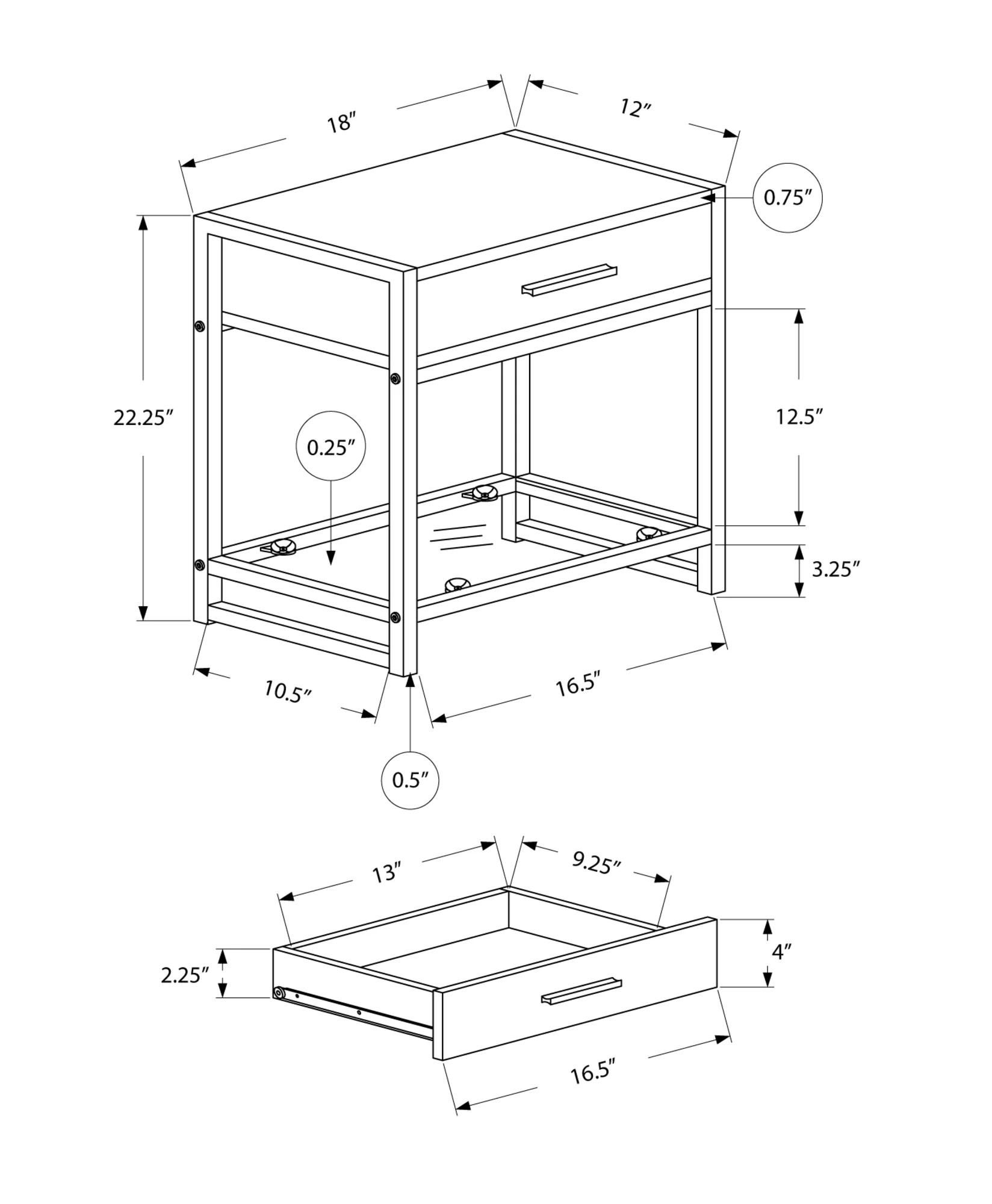 22" Black End Table With Drawer And Shelf By Homeroots - Image 3