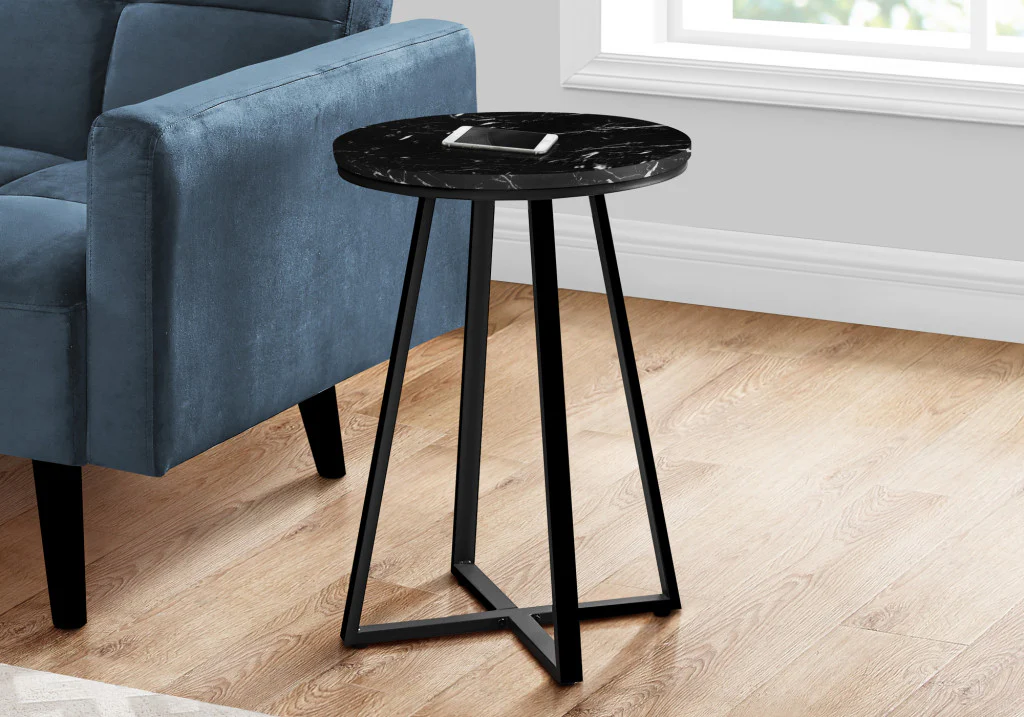 22" Black Faux Marble Round End Table By Homeroots - Image 6