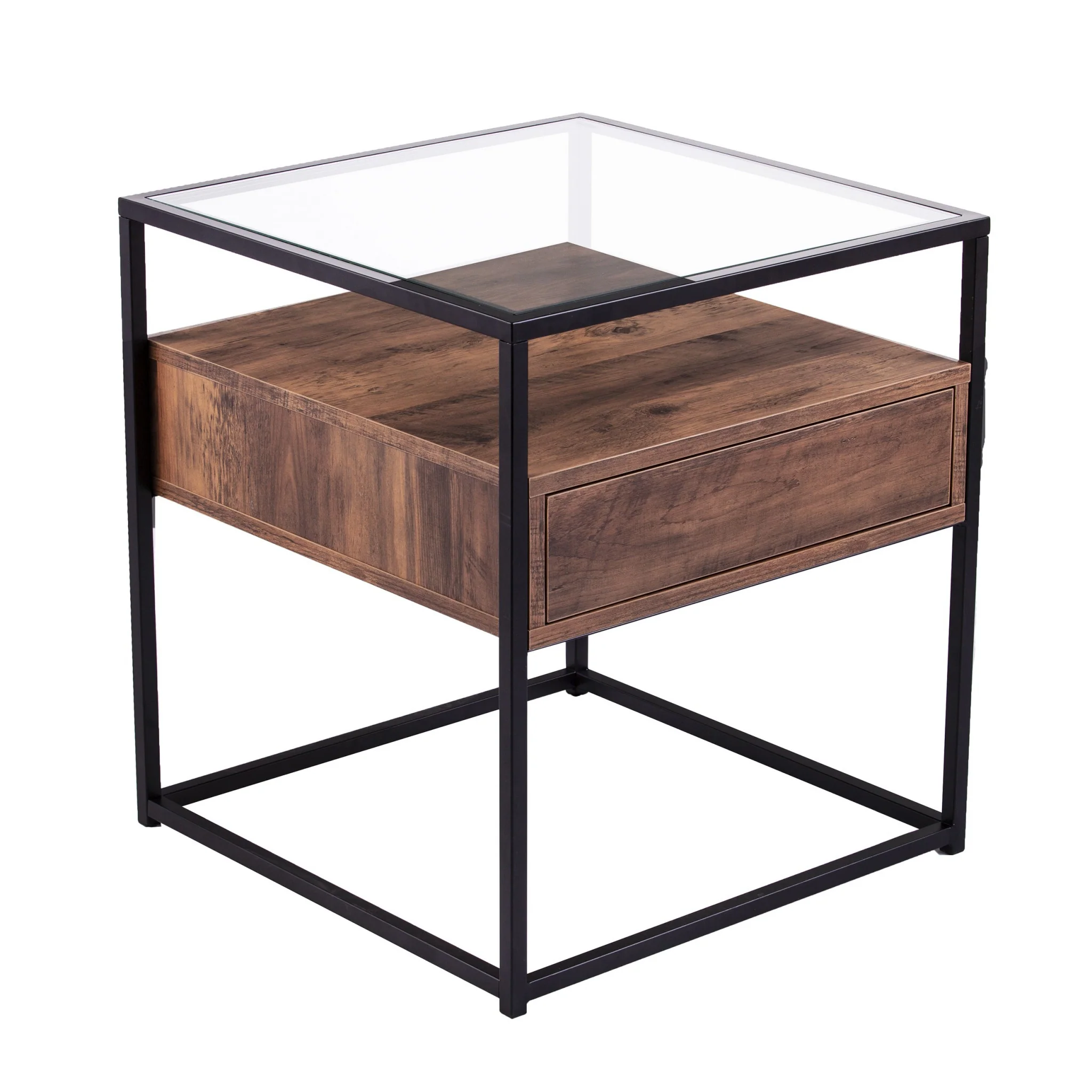 22" Black Glass And Iron Square End Table With Drawer With Shelf By Homeroots - Image 3