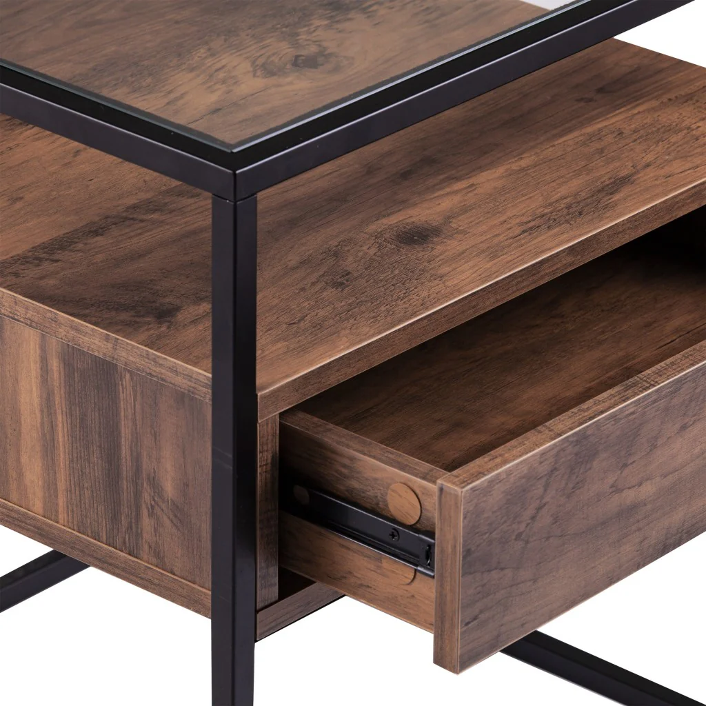 22" Black Glass And Iron Square End Table With Drawer With Shelf By Homeroots - Image 8