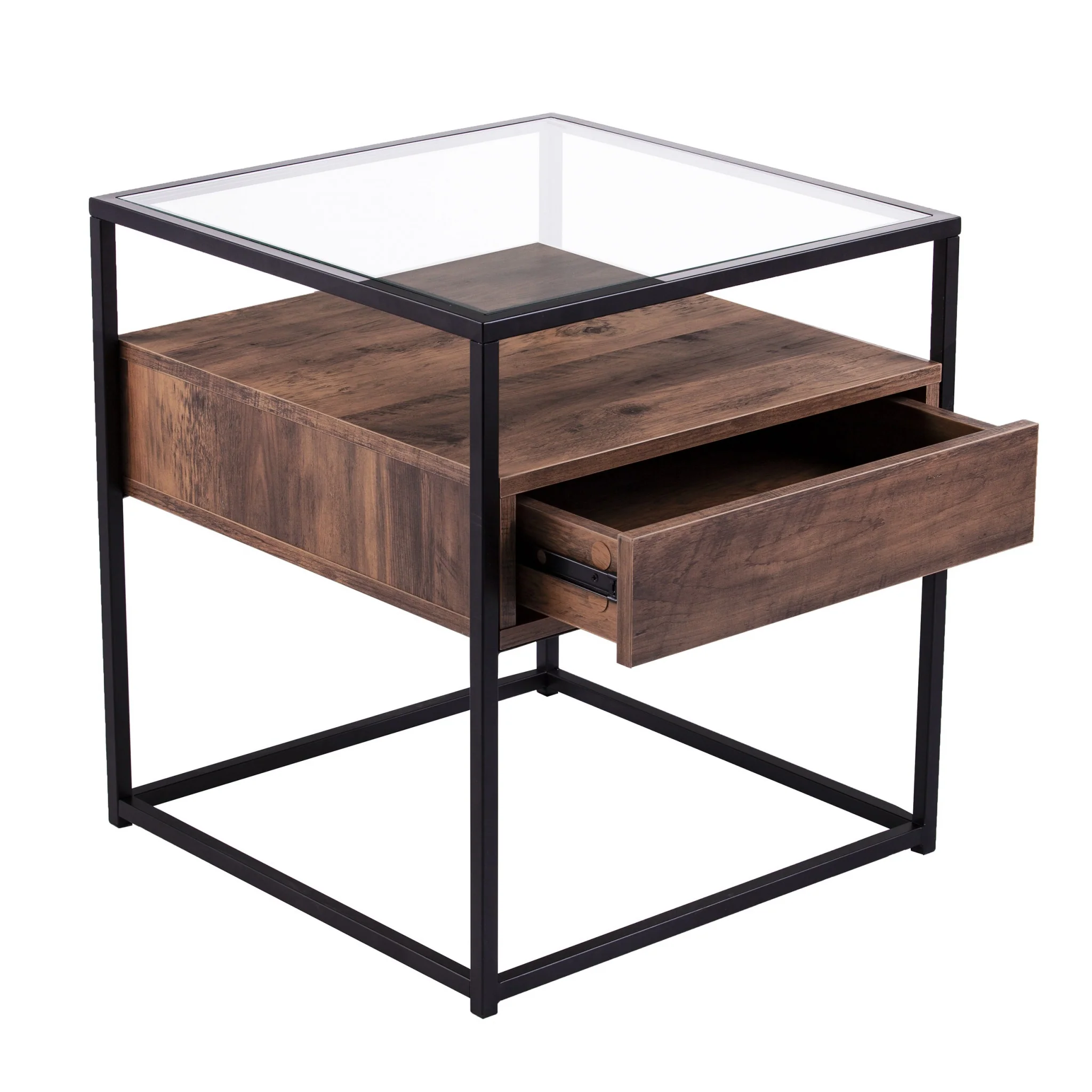 22" Black Glass And Iron Square End Table With Drawer With Shelf By Homeroots - Image 9