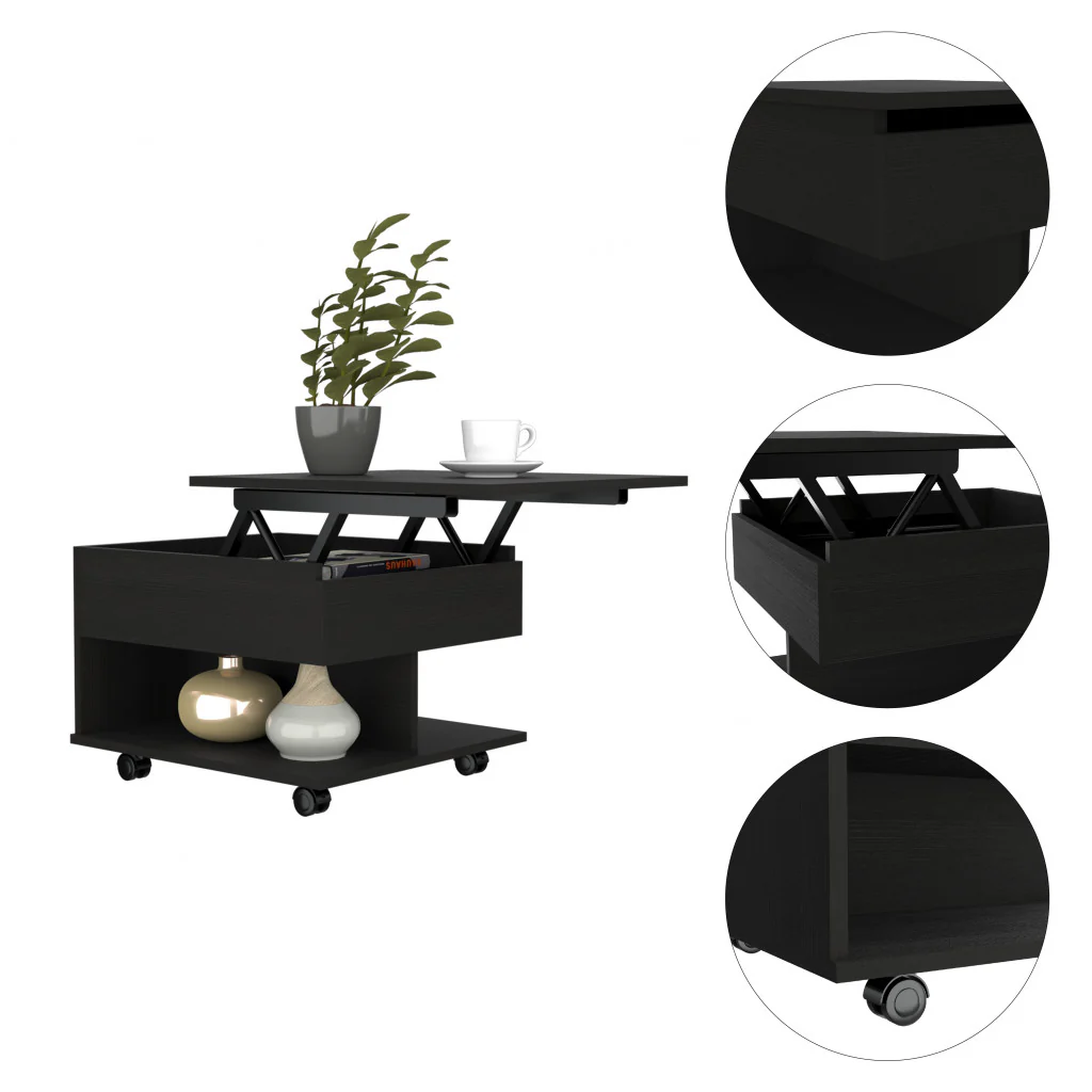 22" Black Manufactured Wood Rectangular Lift Top Coffee Table With Drawer By Homeroots - Image 3