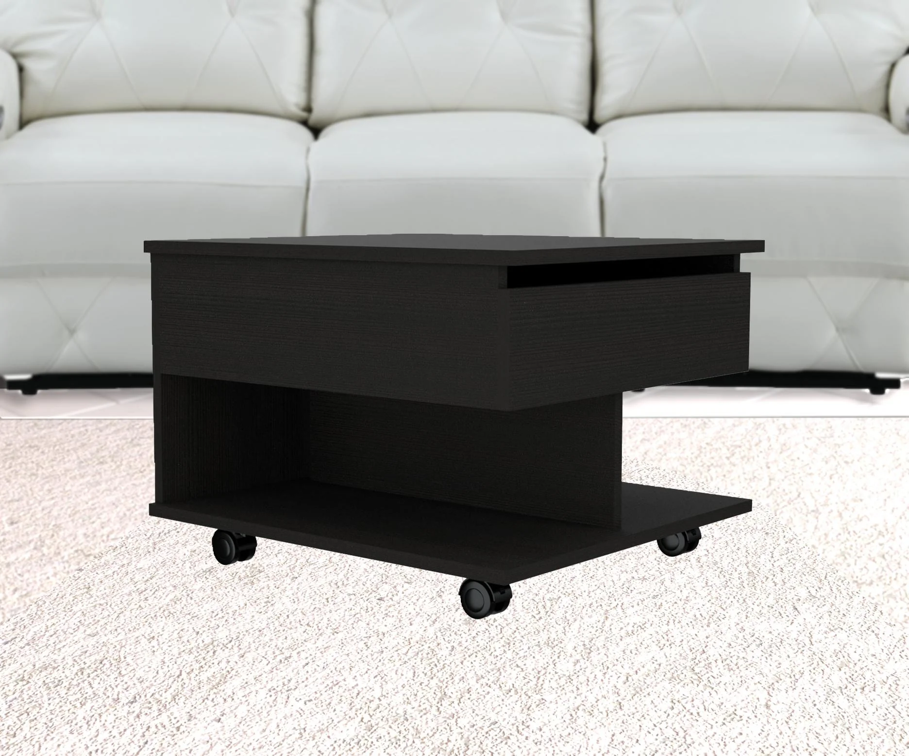 22" Black Manufactured Wood Rectangular Lift Top Coffee Table With Drawer By Homeroots - Image 5