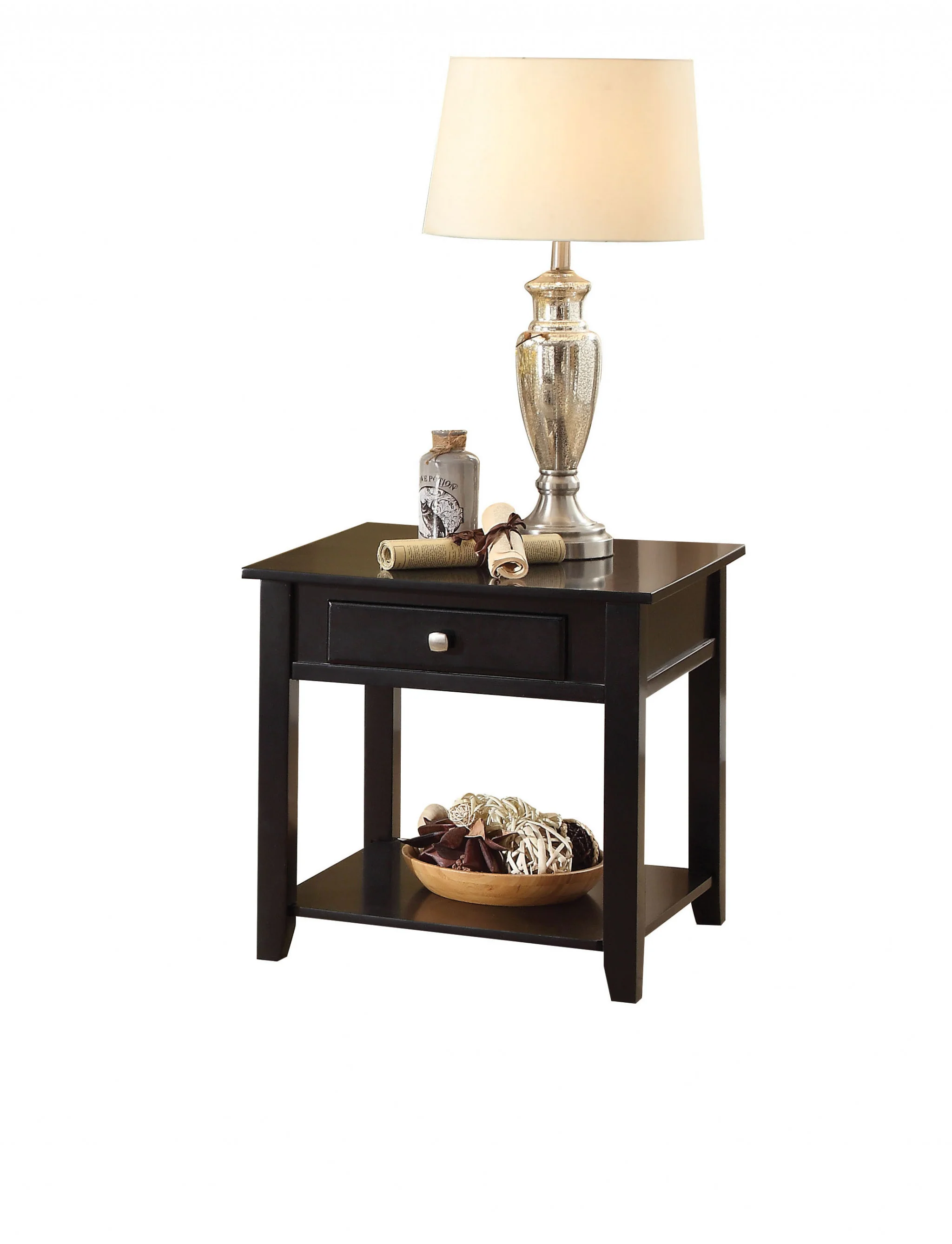 22" Black Manufactured Wood Square End Table With Drawer With Shelf By Homeroots - Image 3