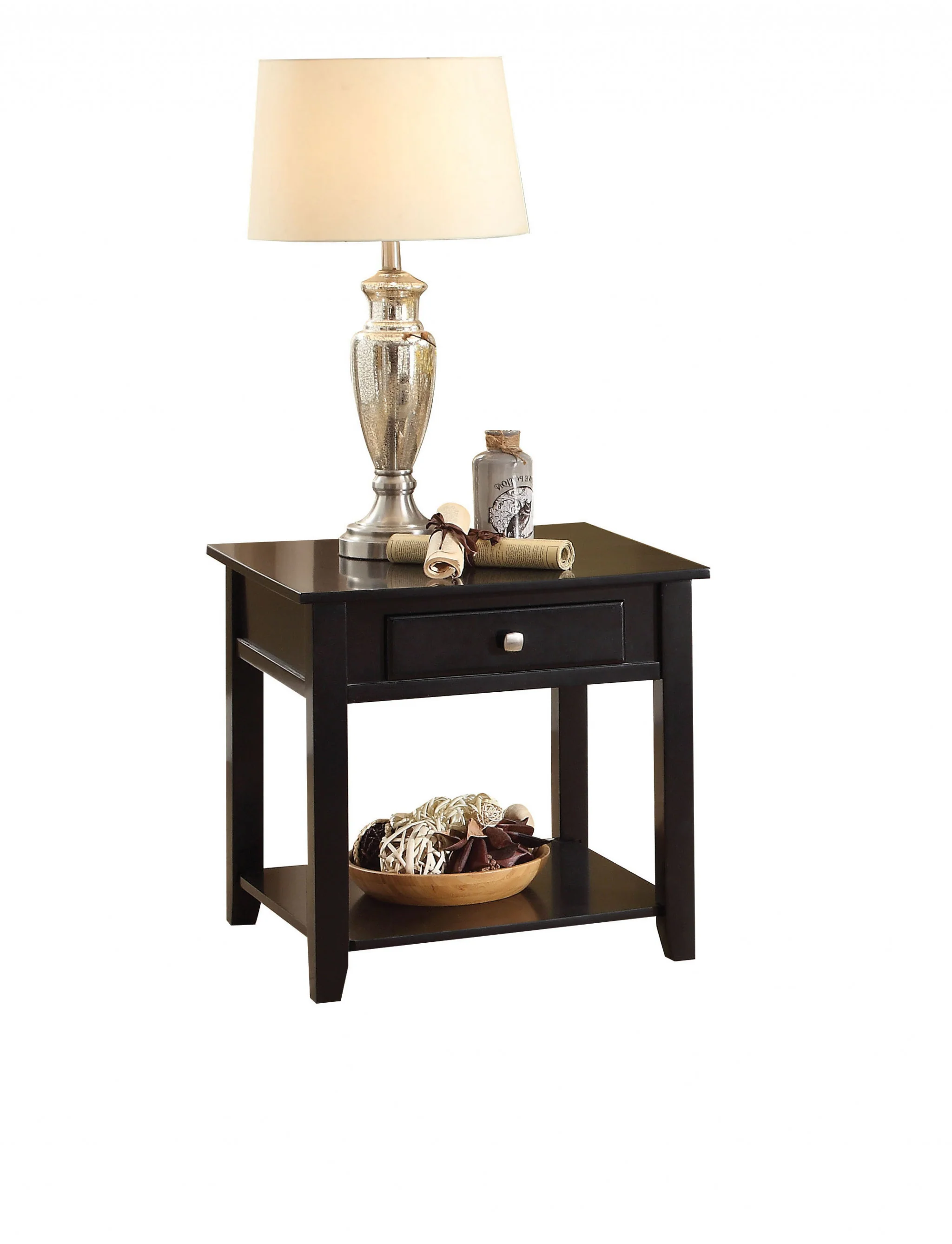 22" Black Manufactured Wood Square End Table With Drawer With Shelf By Homeroots - Image 4