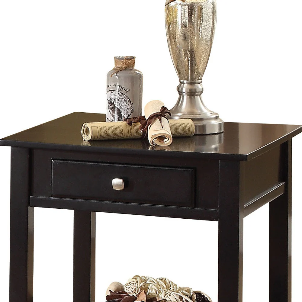 22" Black Manufactured Wood Square End Table With Drawer With Shelf By Homeroots - Image 5