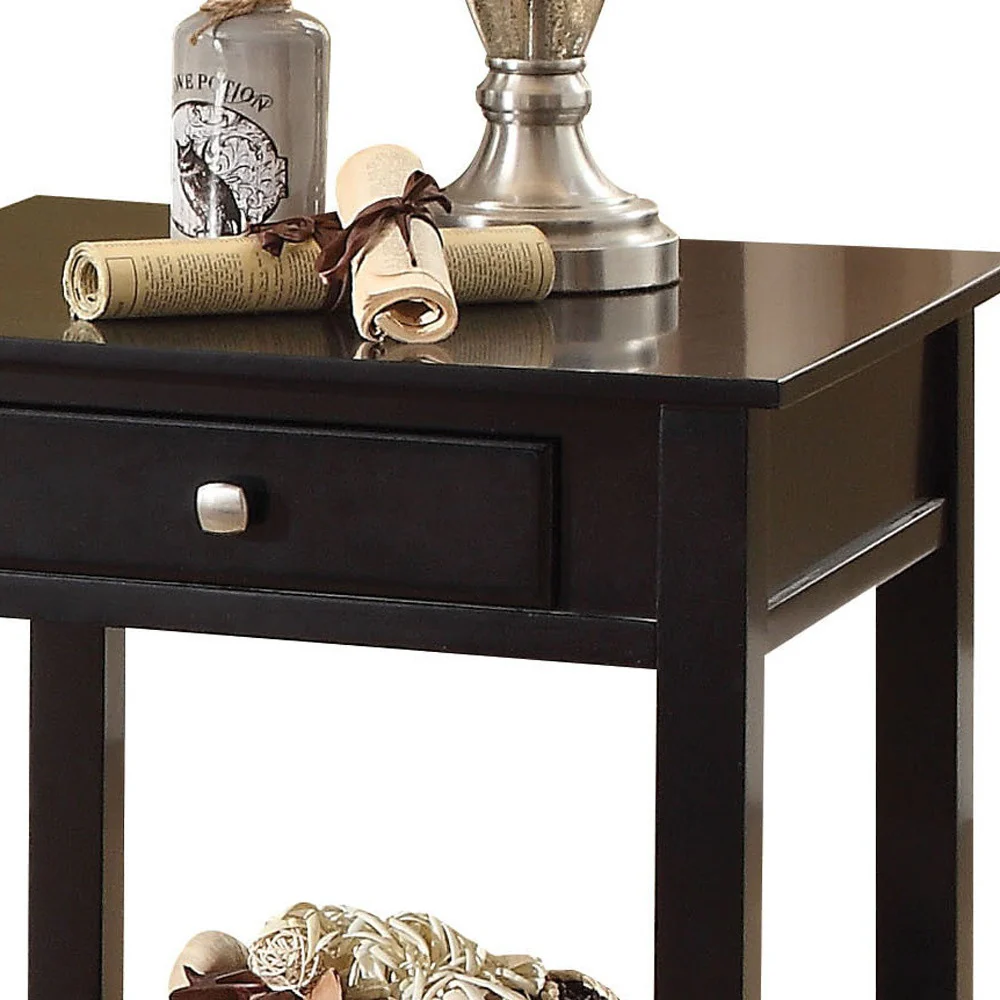 22" Black Manufactured Wood Square End Table With Drawer With Shelf By Homeroots - Image 6