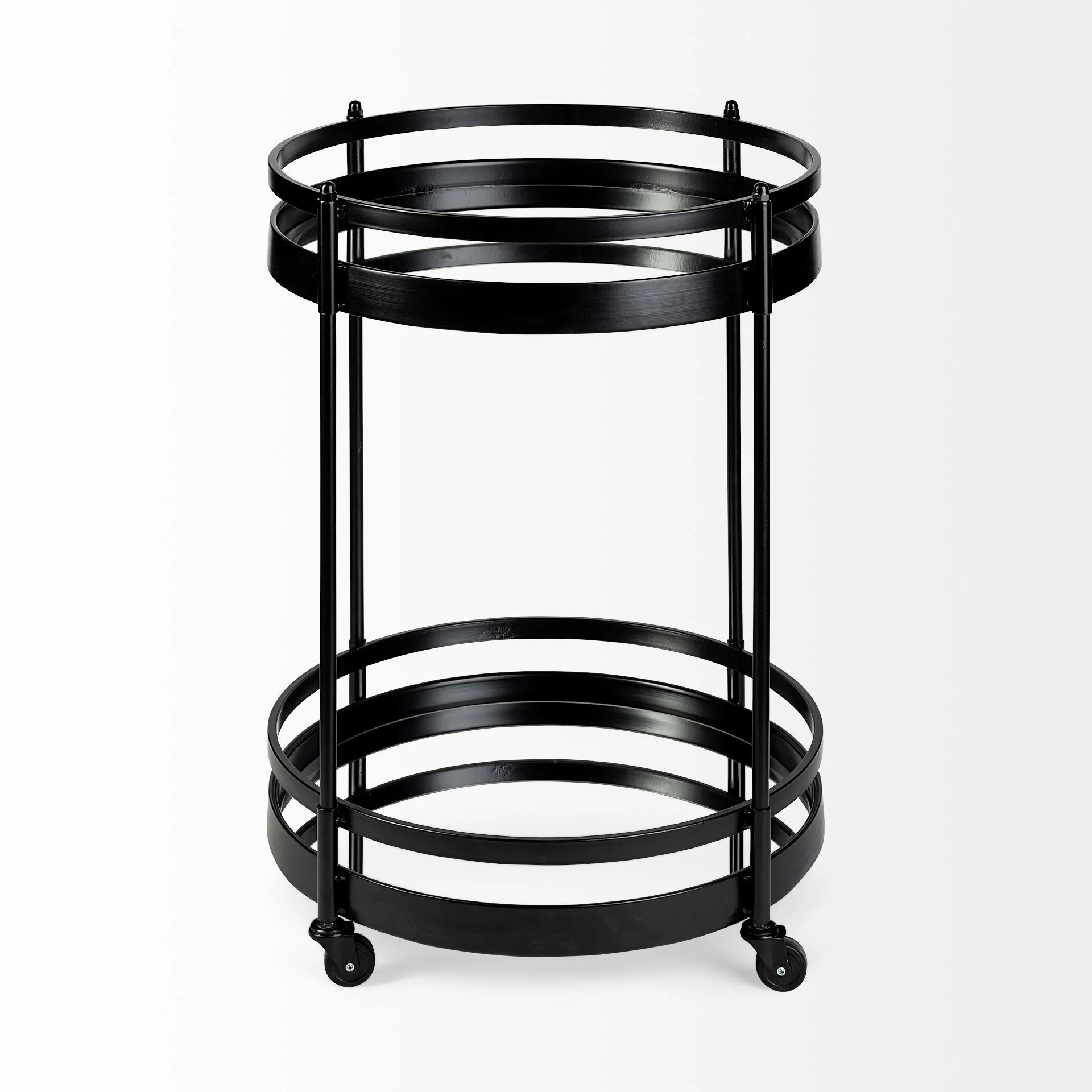 22' Black Metal With Two Mirror Glass Botton Shelves Bar Cart By Homeroots - Image 2