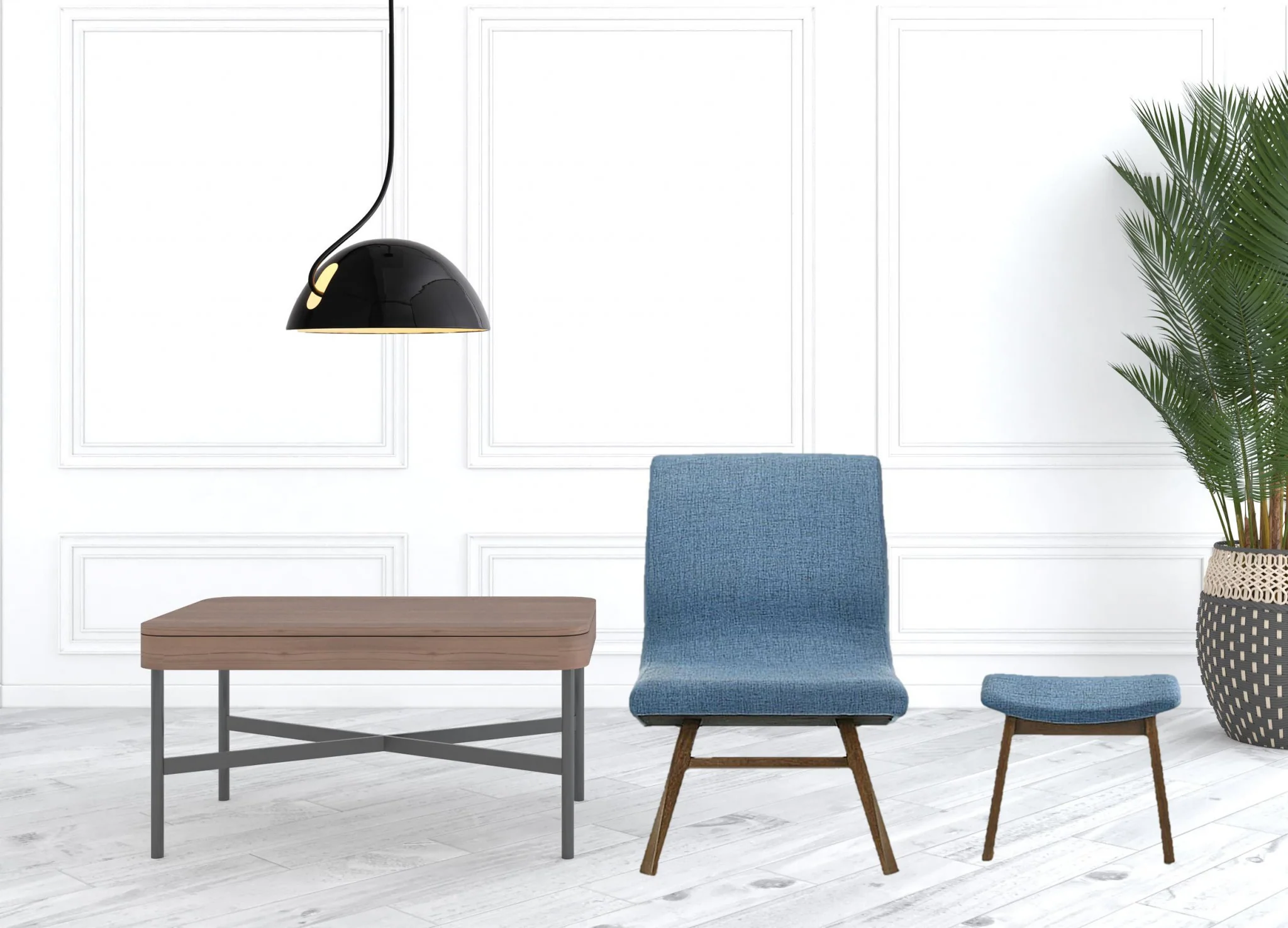 22" Blue And Walnut Solid Color Lounge Chair With Ottoman By Homeroots - Image 2