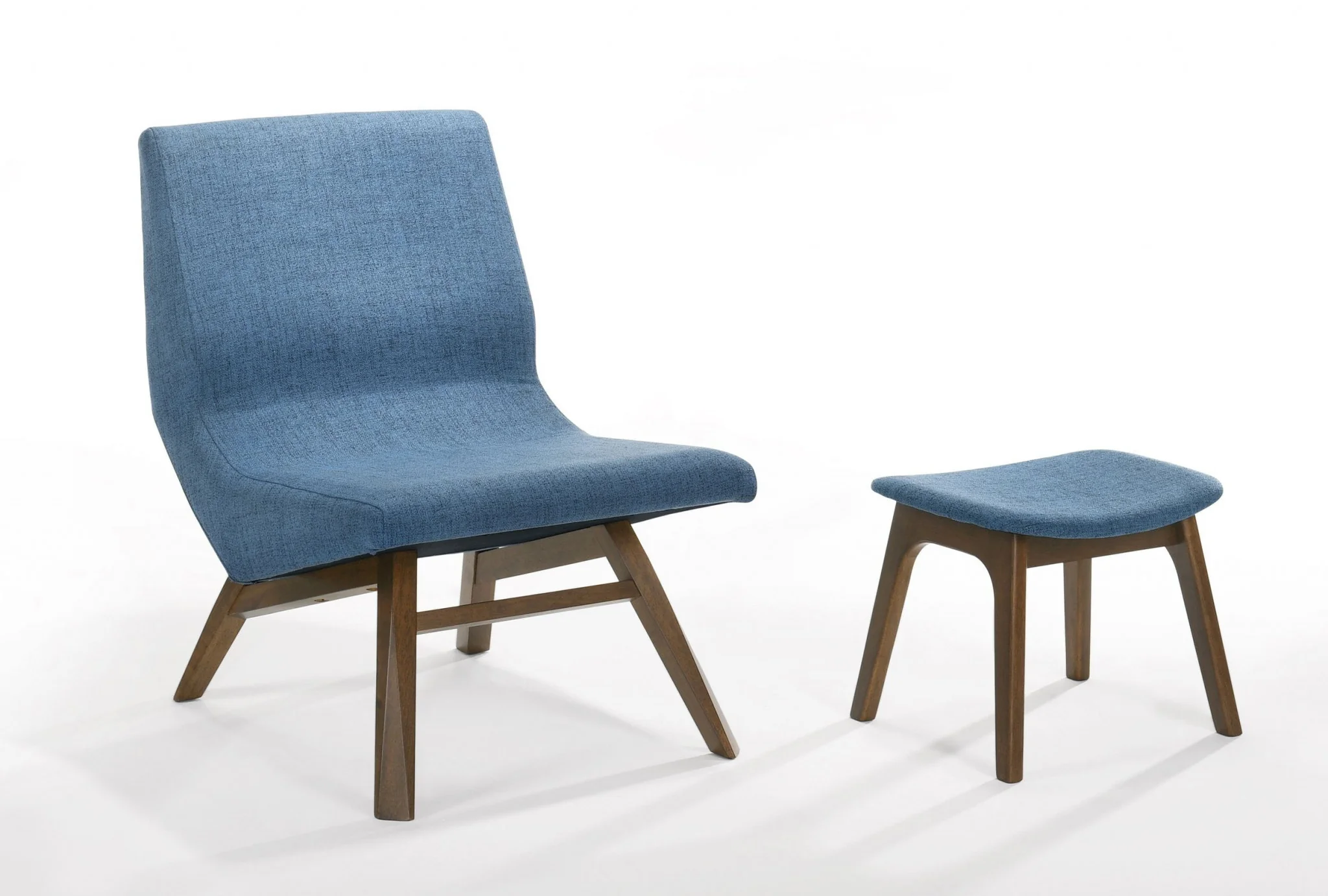 22" Blue And Walnut Solid Color Lounge Chair With Ottoman By Homeroots - Image 3