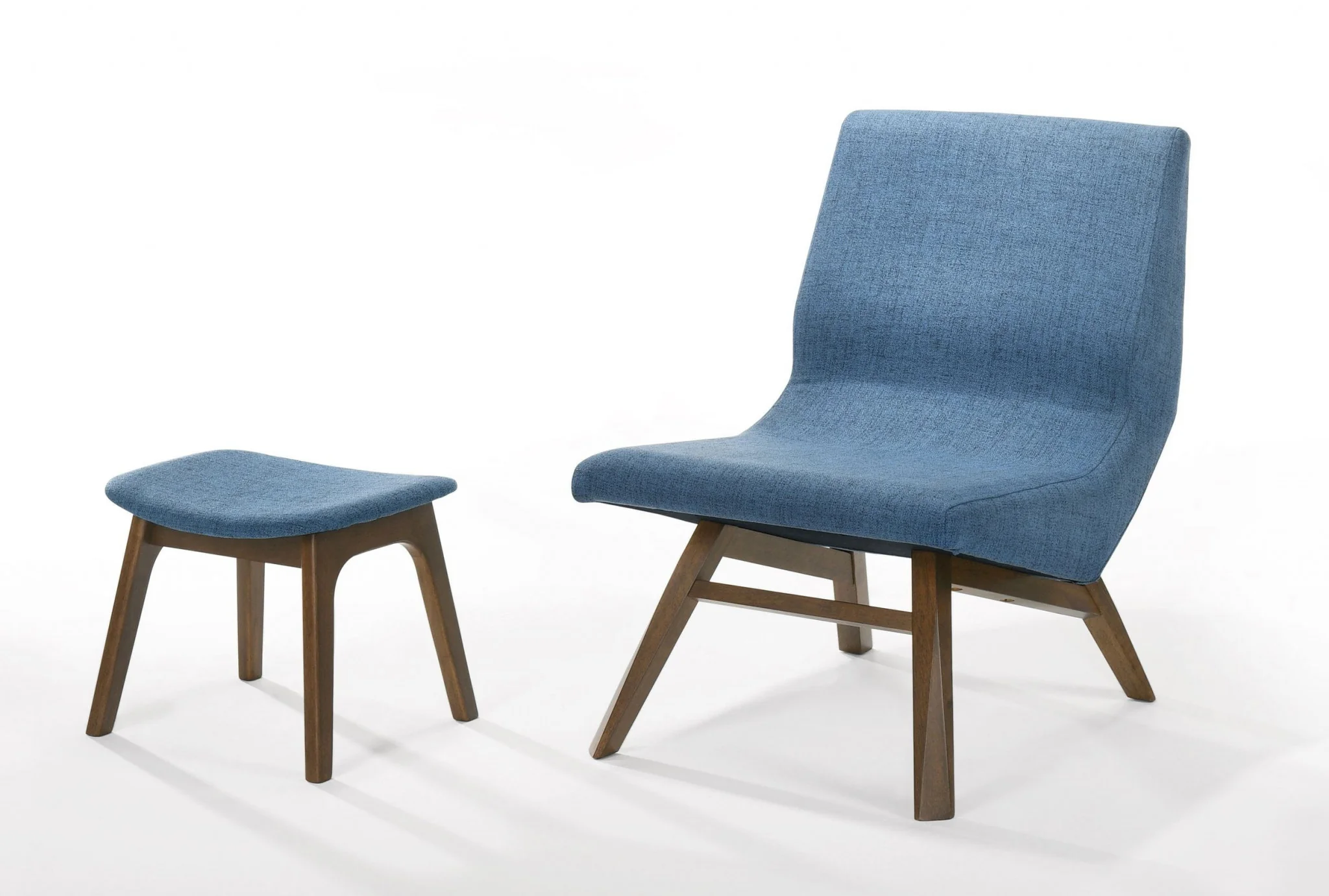 22" Blue And Walnut Solid Color Lounge Chair With Ottoman By Homeroots - Image 4