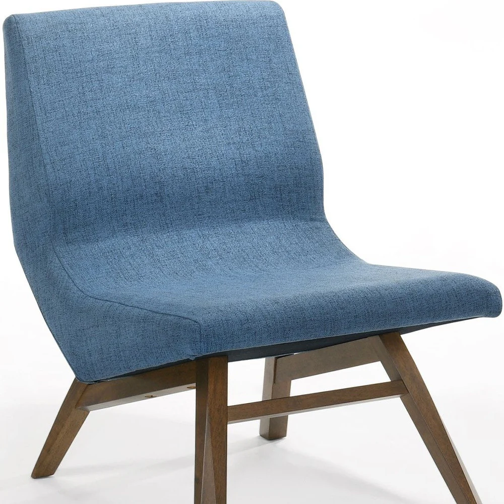 22" Blue And Walnut Solid Color Lounge Chair With Ottoman By Homeroots - Image 5