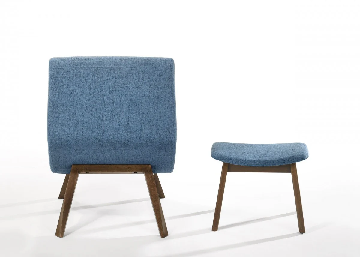 22" Blue And Walnut Solid Color Lounge Chair With Ottoman By Homeroots - Image 7