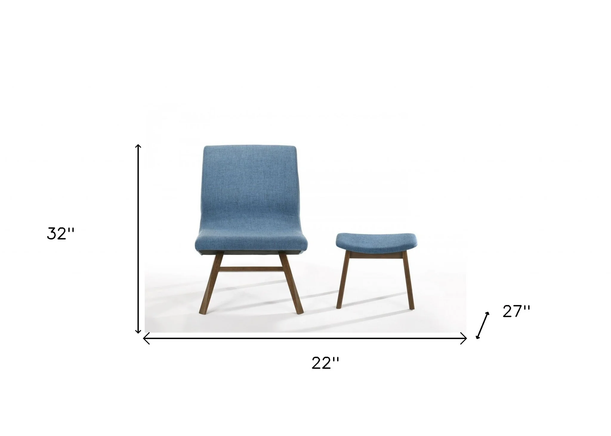 22" Blue And Walnut Solid Color Lounge Chair With Ottoman By Homeroots - Image 8