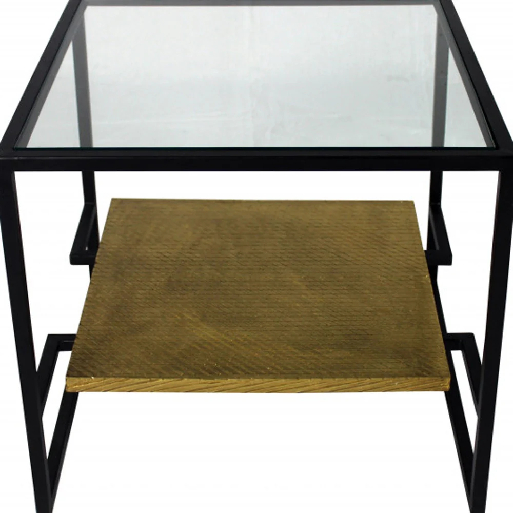 22" Bronze And Clear Glass And Iron Square End Table With Shelf By Homeroots - Image 4
