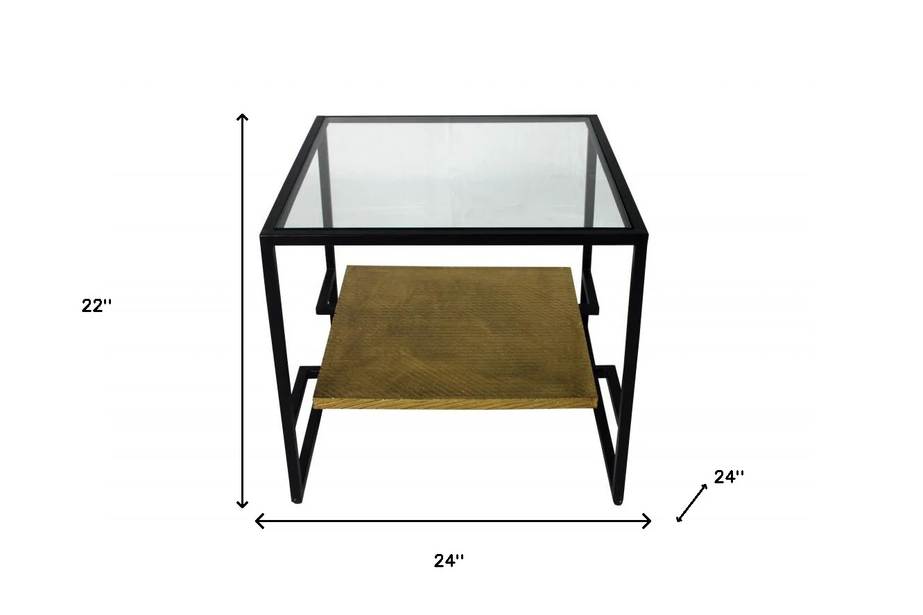 22" Bronze And Clear Glass And Iron Square End Table With Shelf By Homeroots - Image 5
