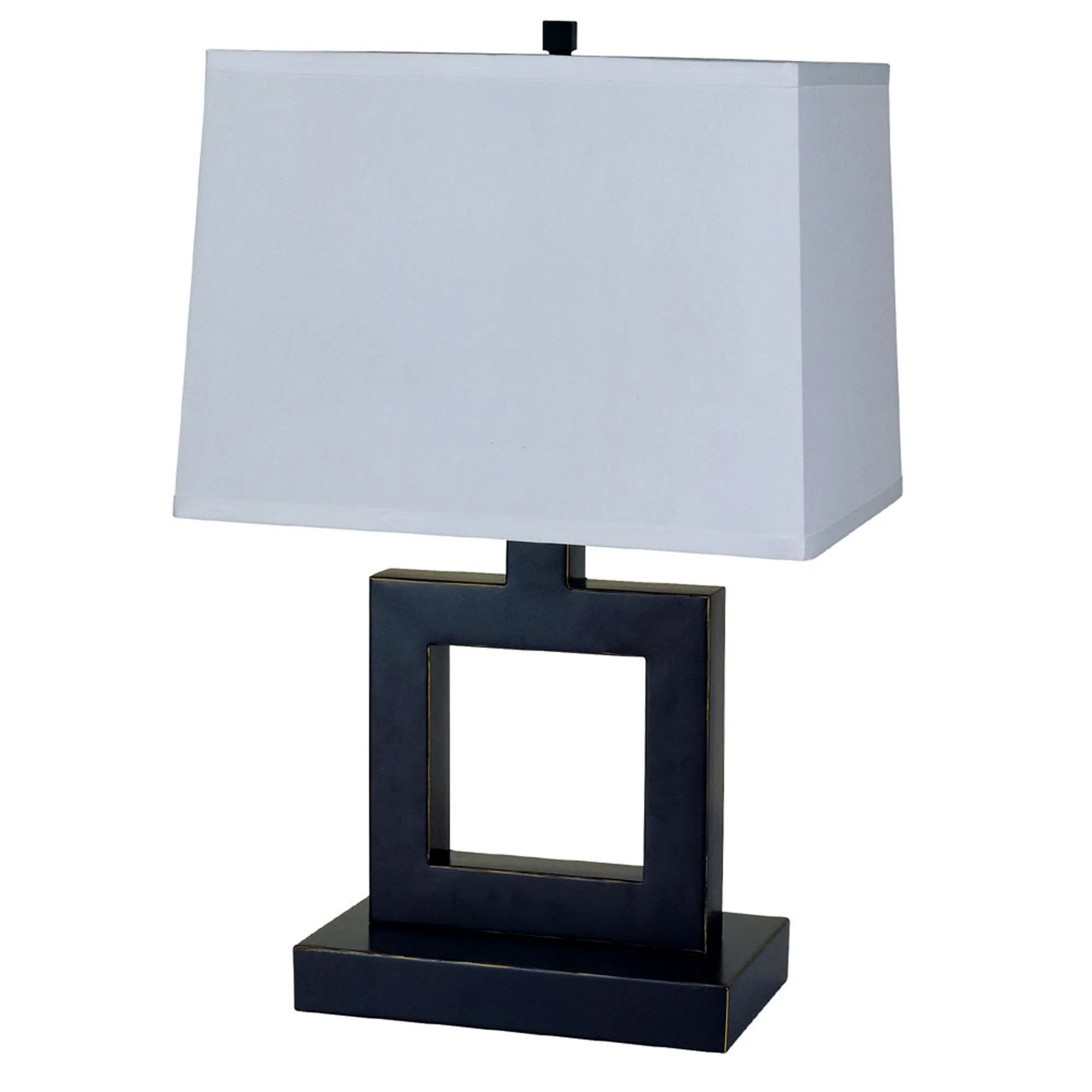 22" Bronze Open Square Table Lamp With White Rectangle Shade By Homeroots - Image 2