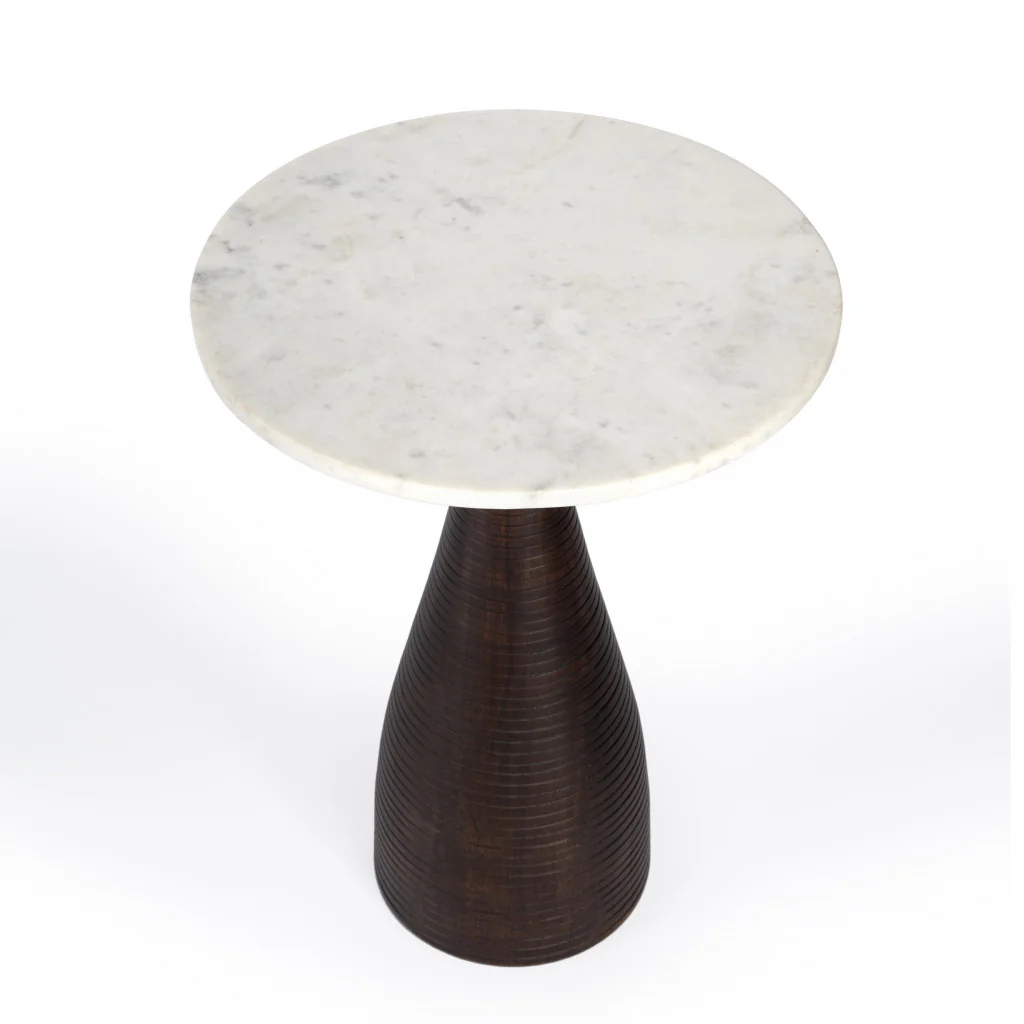 22" Brown Marble Round End Table By Homeroots - Image 2