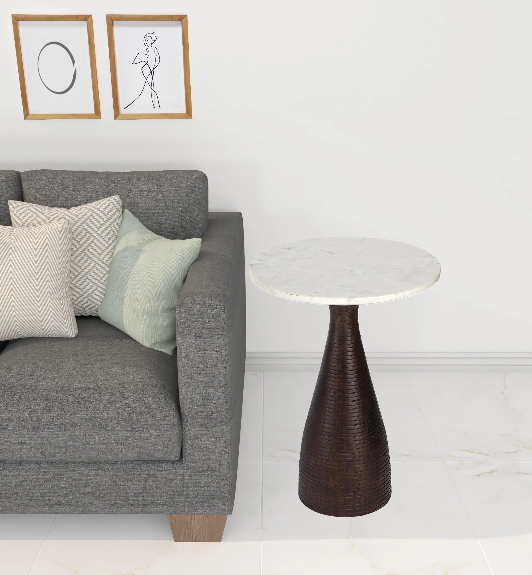 22" Brown Marble Round End Table By Homeroots - Image 5