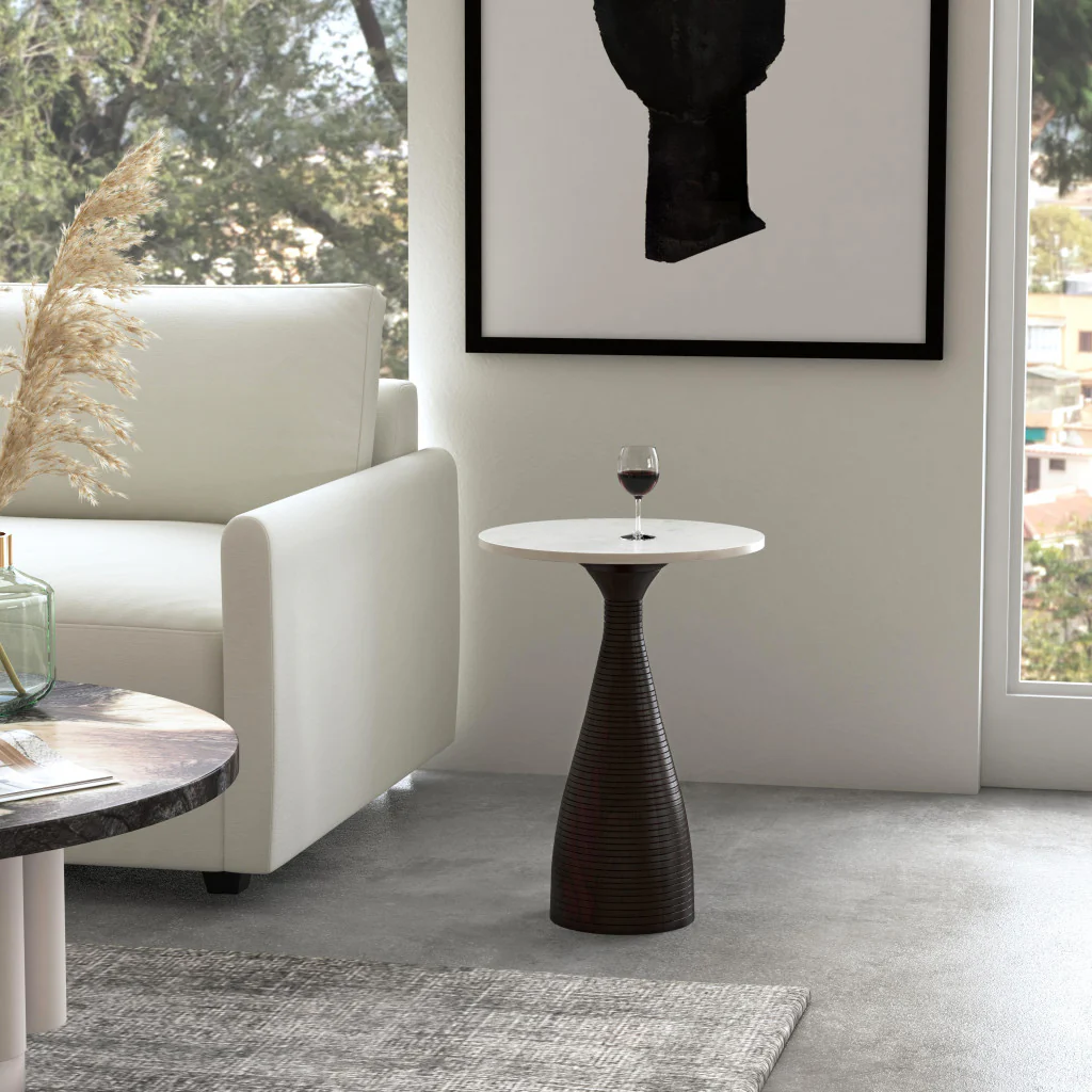 22" Brown Marble Round End Table By Homeroots - Image 7