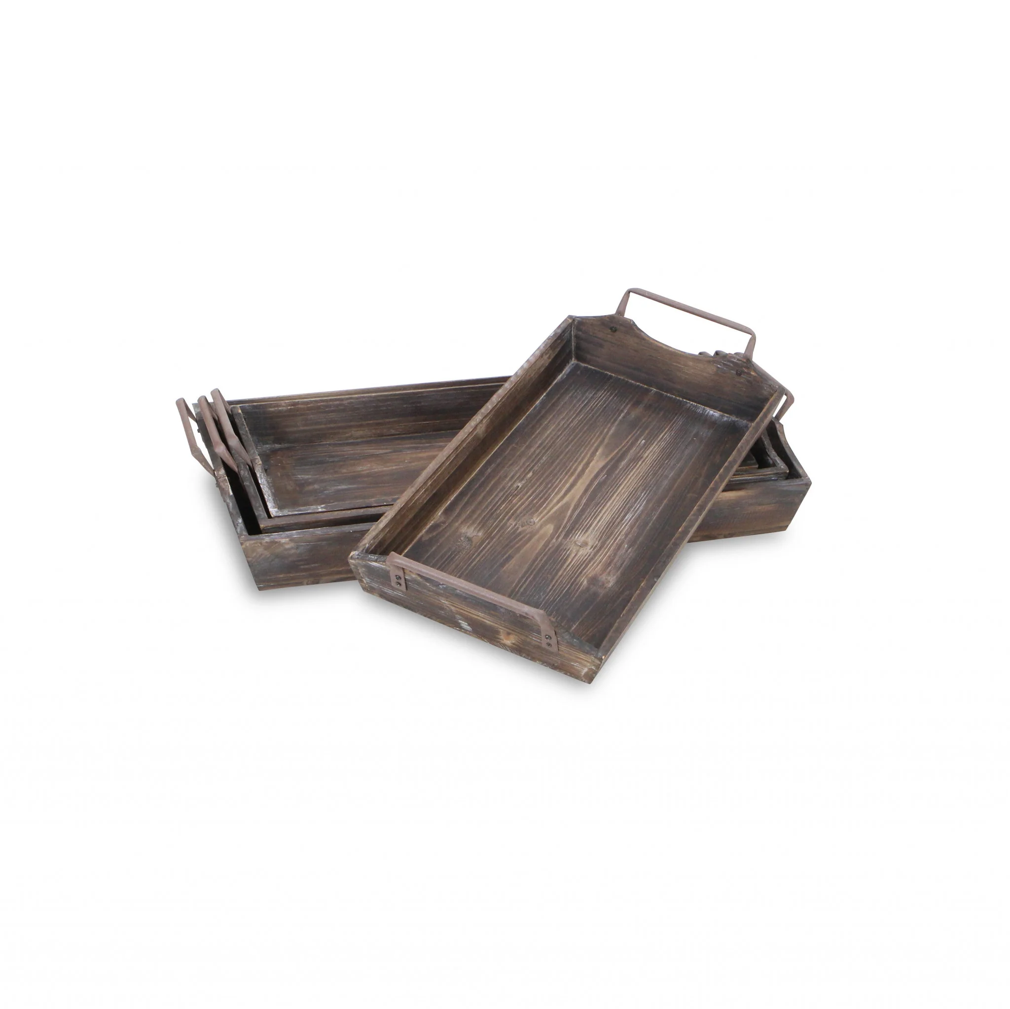 22" Brown Rectangular Wood Handmade Tray Handles By Homeroots - Image 2