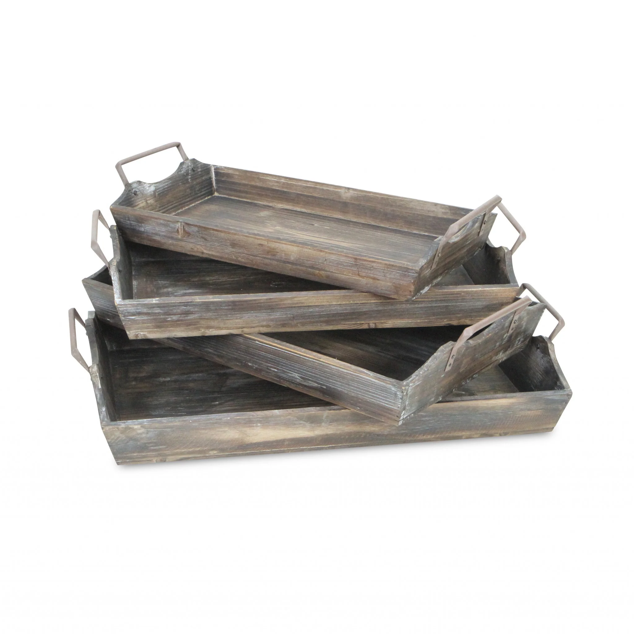 22" Brown Rectangular Wood Handmade Tray Handles By Homeroots - Image 3