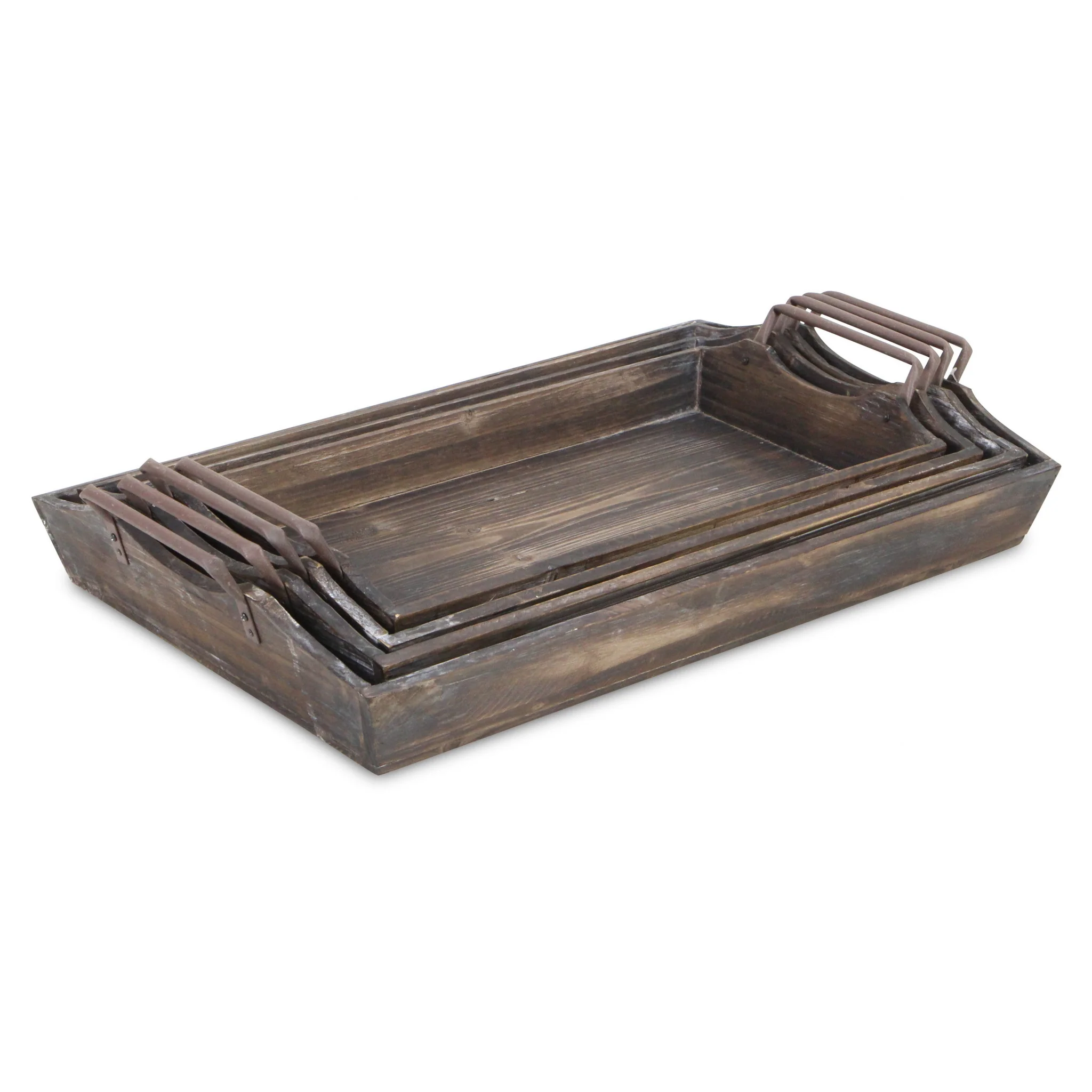 22" Brown Rectangular Wood Handmade Tray Handles By Homeroots - Image 4
