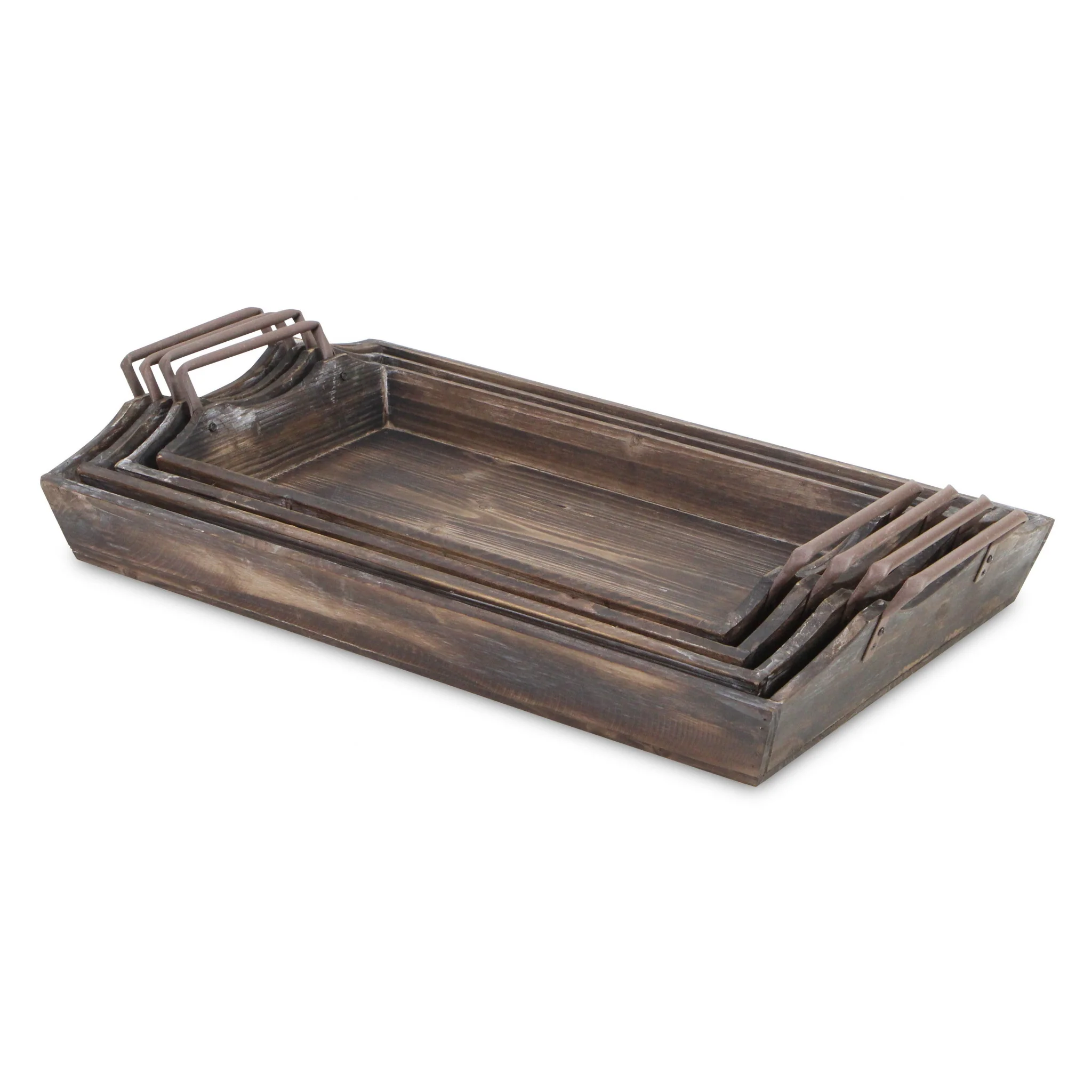 22" Brown Rectangular Wood Handmade Tray Handles By Homeroots - Image 5