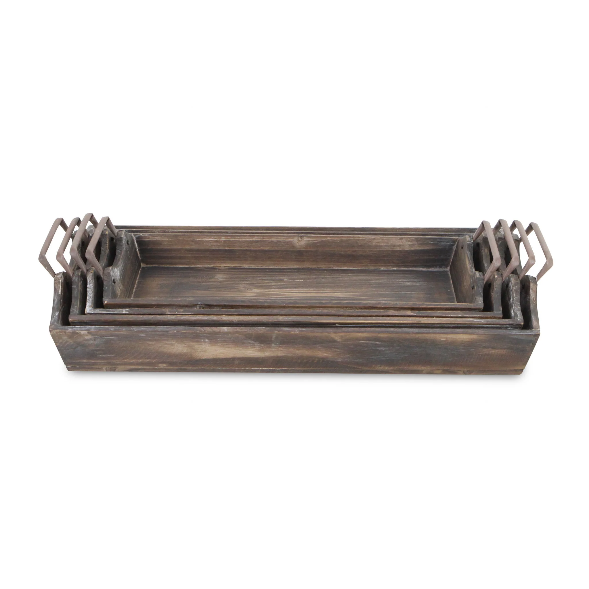 22" Brown Rectangular Wood Handmade Tray Handles By Homeroots - Image 6