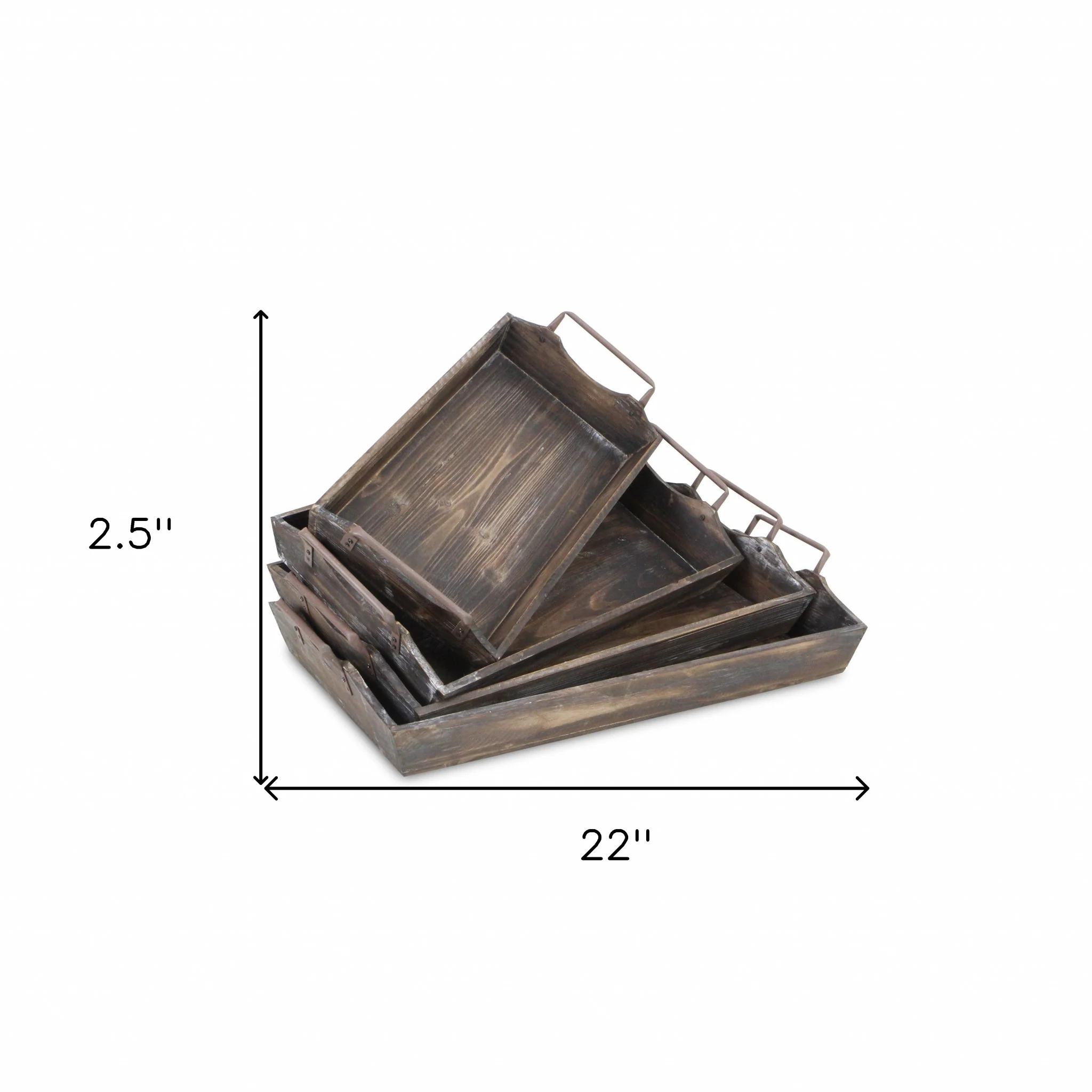 22" Brown Rectangular Wood Handmade Tray Handles By Homeroots - Image 7
