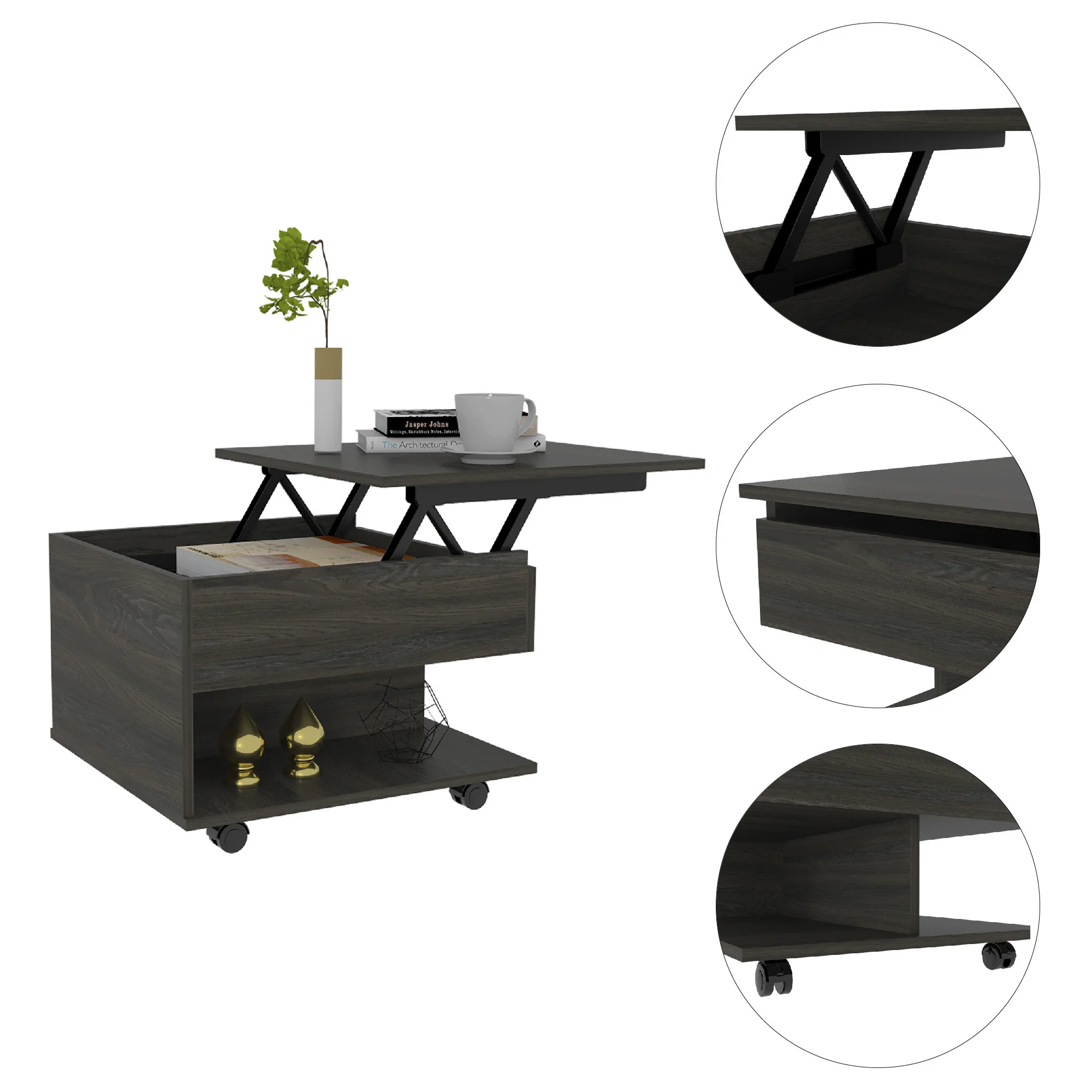 22" Carbon Espresso Manufactured Wood Rectangular Coffee Table With Drawer By Homeroots - Image 3