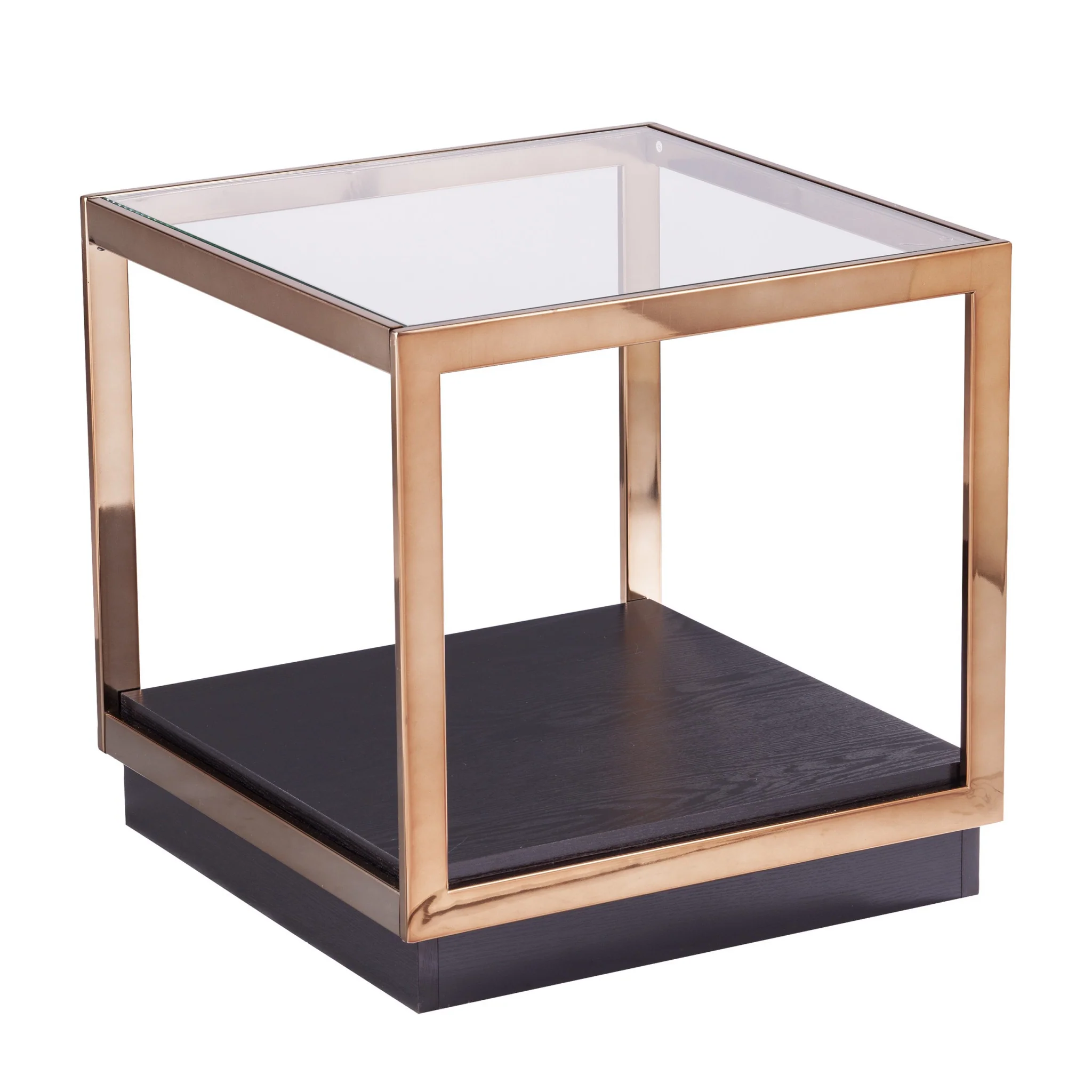 22" Champagne Glass And Iron Square End Table With Shelf By Homeroots - Image 3