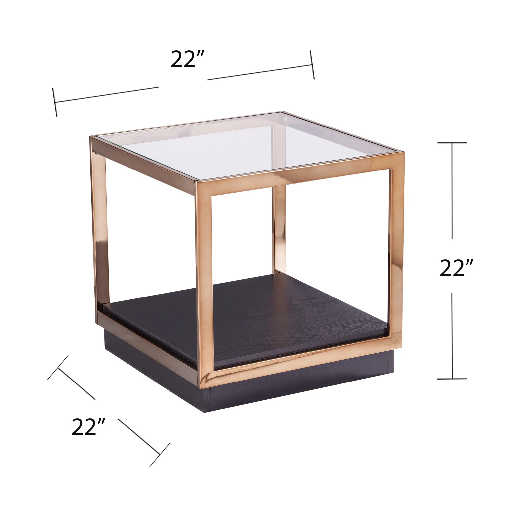 22" Champagne Glass And Iron Square End Table With Shelf By Homeroots - Image 6