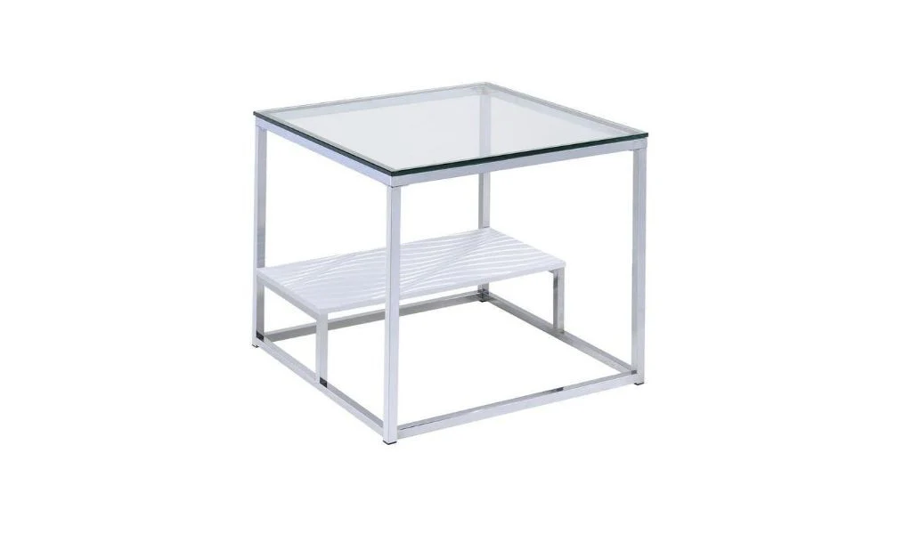 22" Chrome And Clear Glass Square End Table With Shelf By Homeroots - Image 2
