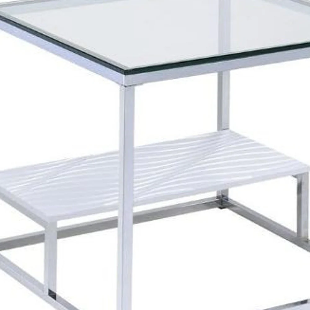 22" Chrome And Clear Glass Square End Table With Shelf By Homeroots - Image 3