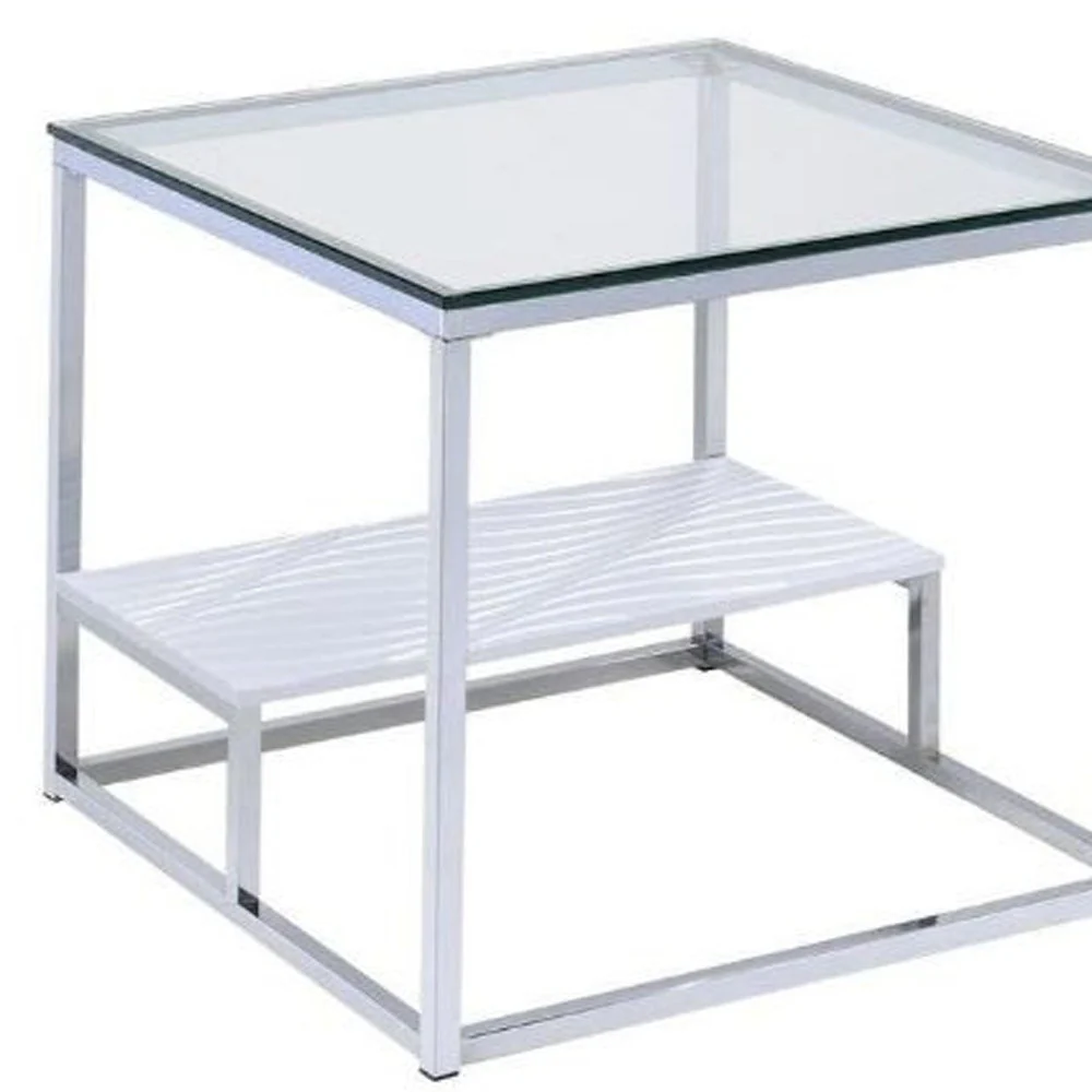 22" Chrome And Clear Glass Square End Table With Shelf By Homeroots - Image 4