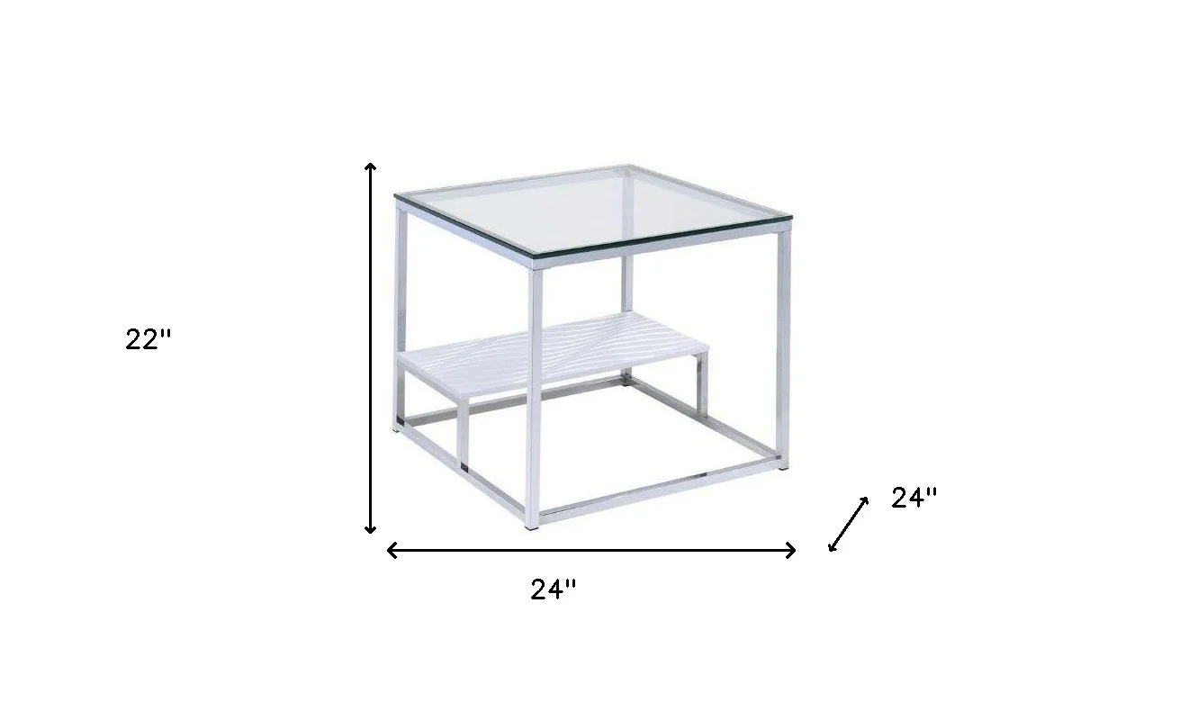 22" Chrome And Clear Glass Square End Table With Shelf By Homeroots - Image 5