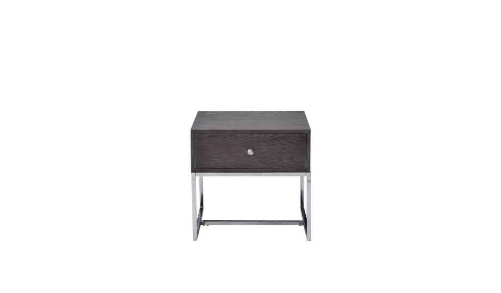 22" Chrome And Gray Oak Manufactured Wood Rectangular End Table With Drawer By Homeroots - Image 2