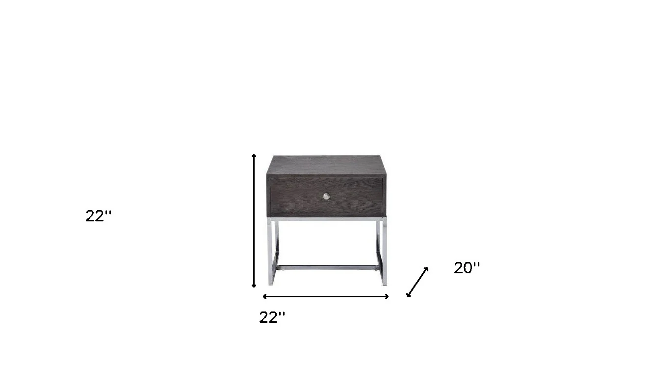22" Chrome And Gray Oak Manufactured Wood Rectangular End Table With Drawer By Homeroots - Image 3